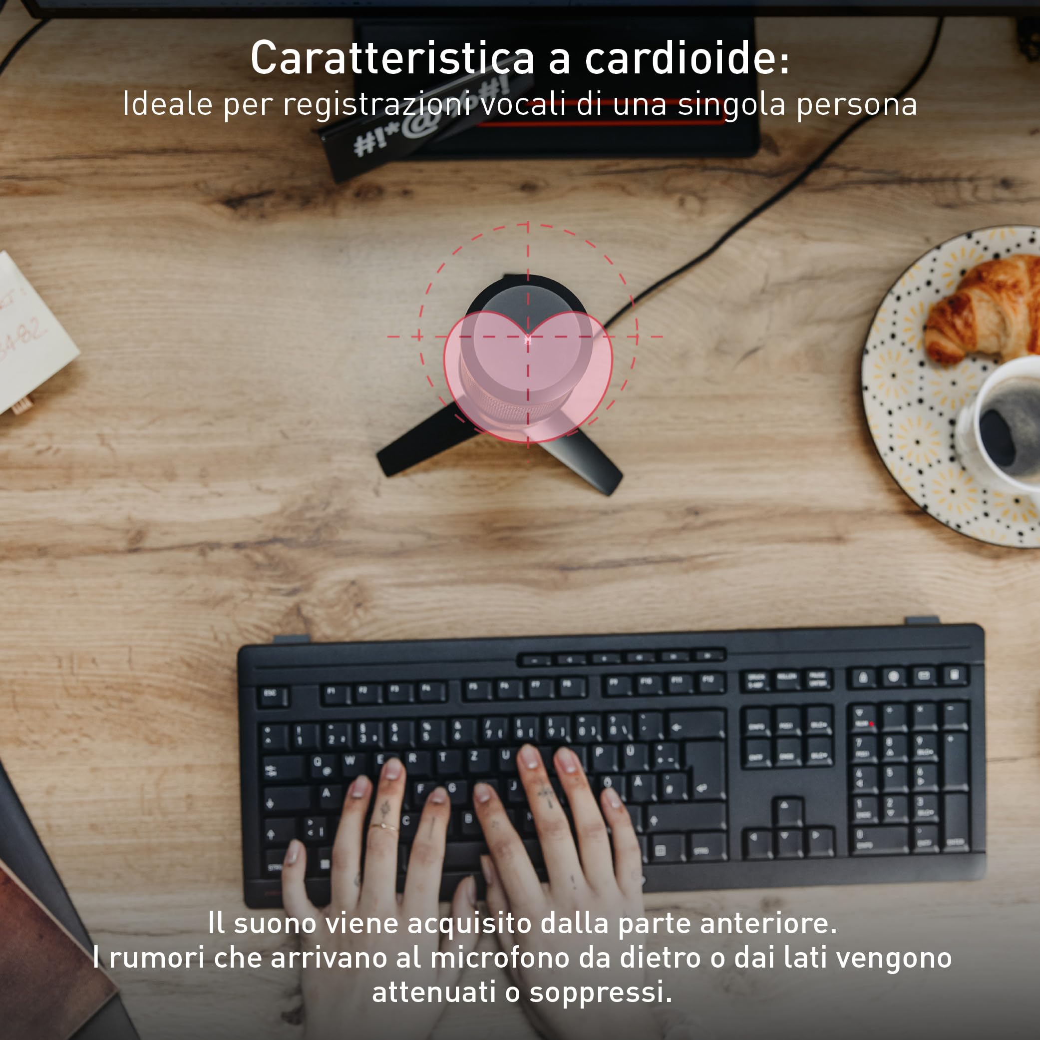 CHERRY UM 3.0, Microfono USB per Podcast, Streaming, Home-Office, Caratteristica a Cardioide, Jack per Cuffie, Compatibile con PC/Mac/PS4/PS5, Nero