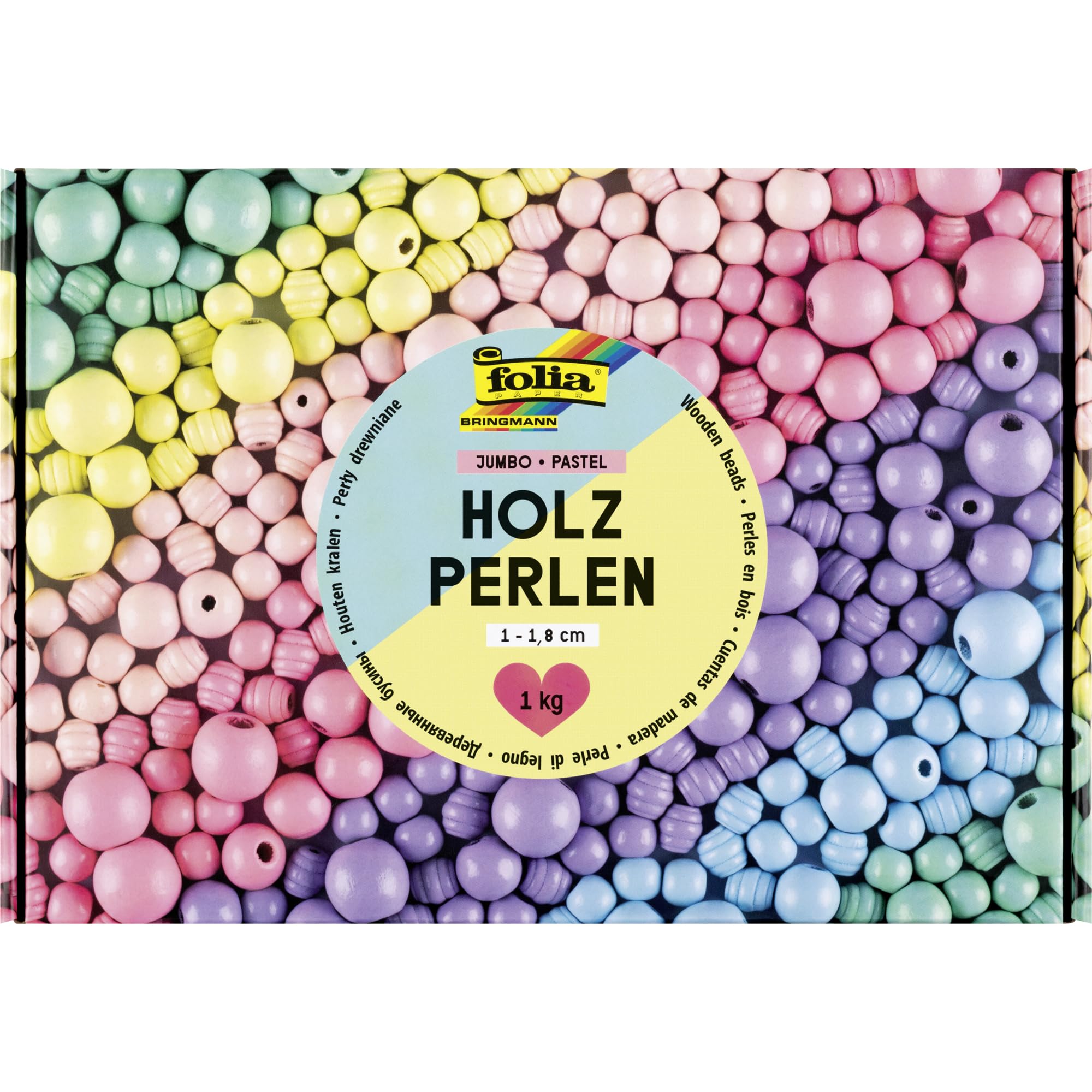 folia 22993 22993 Jumbo Pastel Wooden Beads 1 kg Craft Beads in 6 Pastel Colours Approx. 2000 Wooden Balls with Diameter 1-1.8 cm