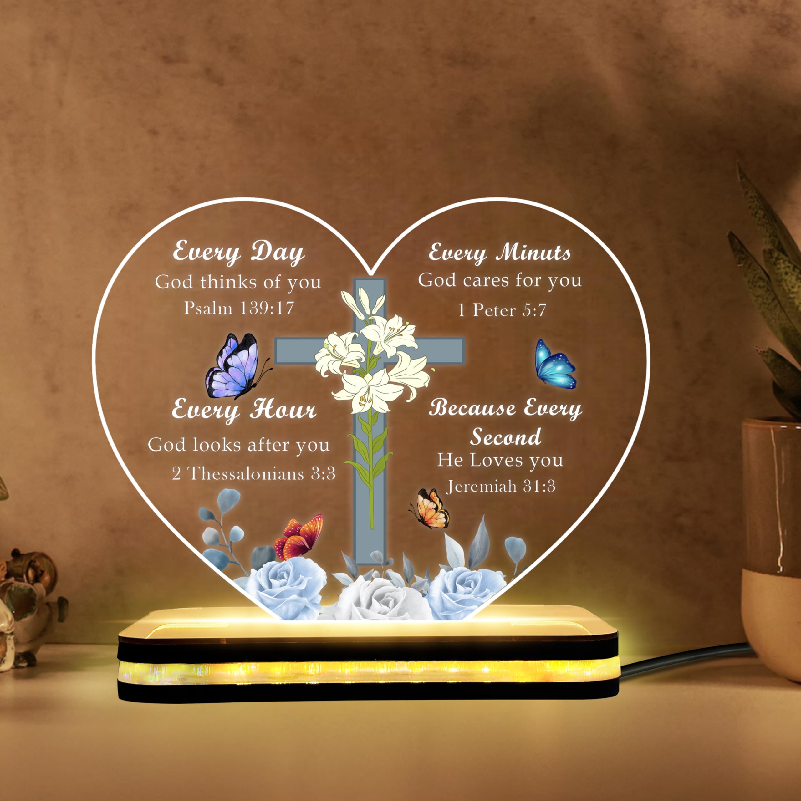 DECOCRU Acrylic Bible Verse Gift for Women | Jesus Night lamp | Christian Gift for Men, Women, Friends | Religious Decor LED Night Light | God Looks After You-image-48