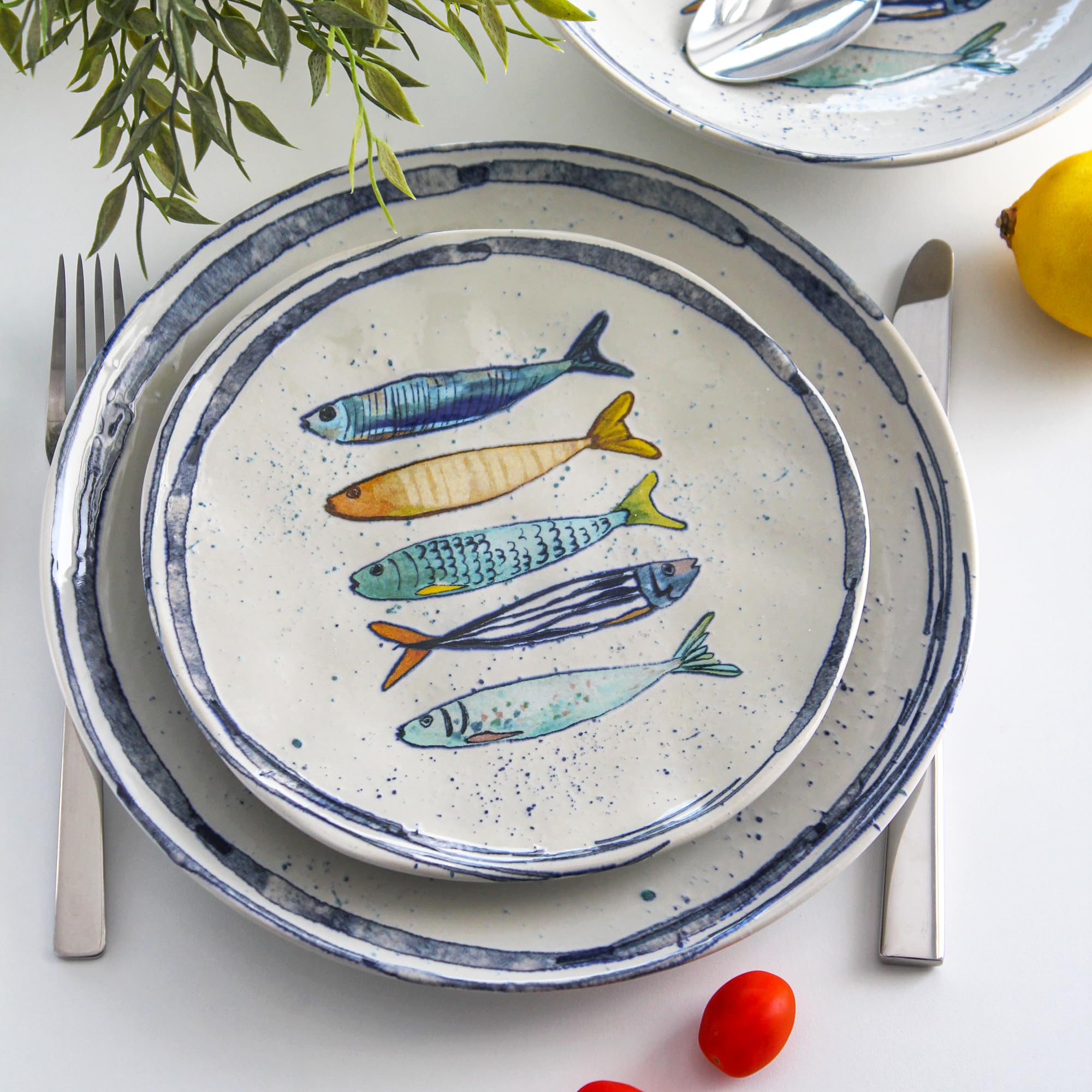 La Mediterránea Stoviglie 18 Pezzi, Per 6 Persone; 6 Piani Grandi 26 Cm; 6 Dessert 20 Cm; 6 Fondi Zuppa o Insalata 20 x 5 Cm