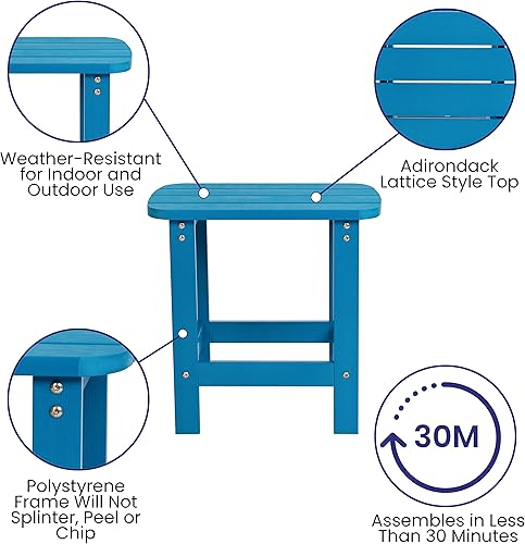 Miniatura 4 de Flash Furniture Charlestown Commercial - Juego de 2 sillas Adirondack y mesa auxiliar, poliresina azul, resistente a la intemperie