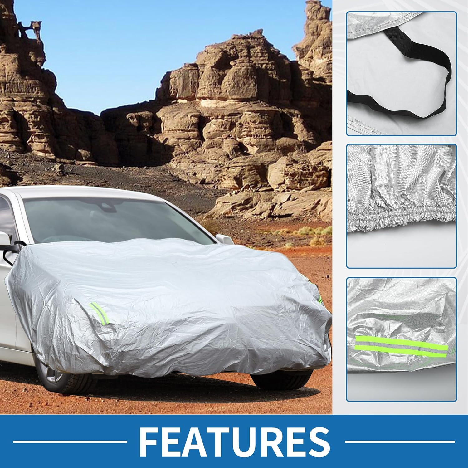 ABSOPRO Car Windshield Cover Half Car Cover Top with Reflective Straps for Ice and Snow, Silver Tone, 84" x 43"