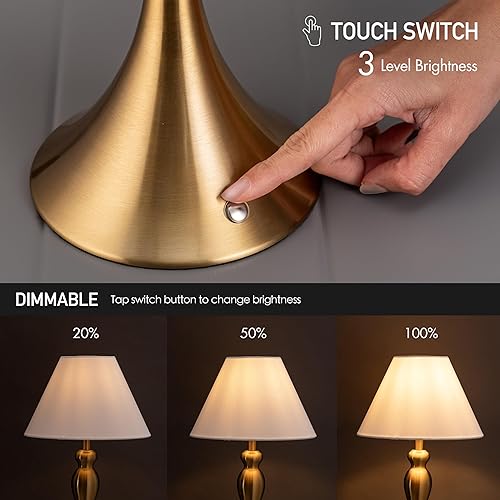 Miniatura 2 de O'Bright Ember - Lámpara de mesa inalámbrica, recargable, regulable al tacto, funciona con pilas, bombilla LED E26, carga rápida tipo C, lámpara