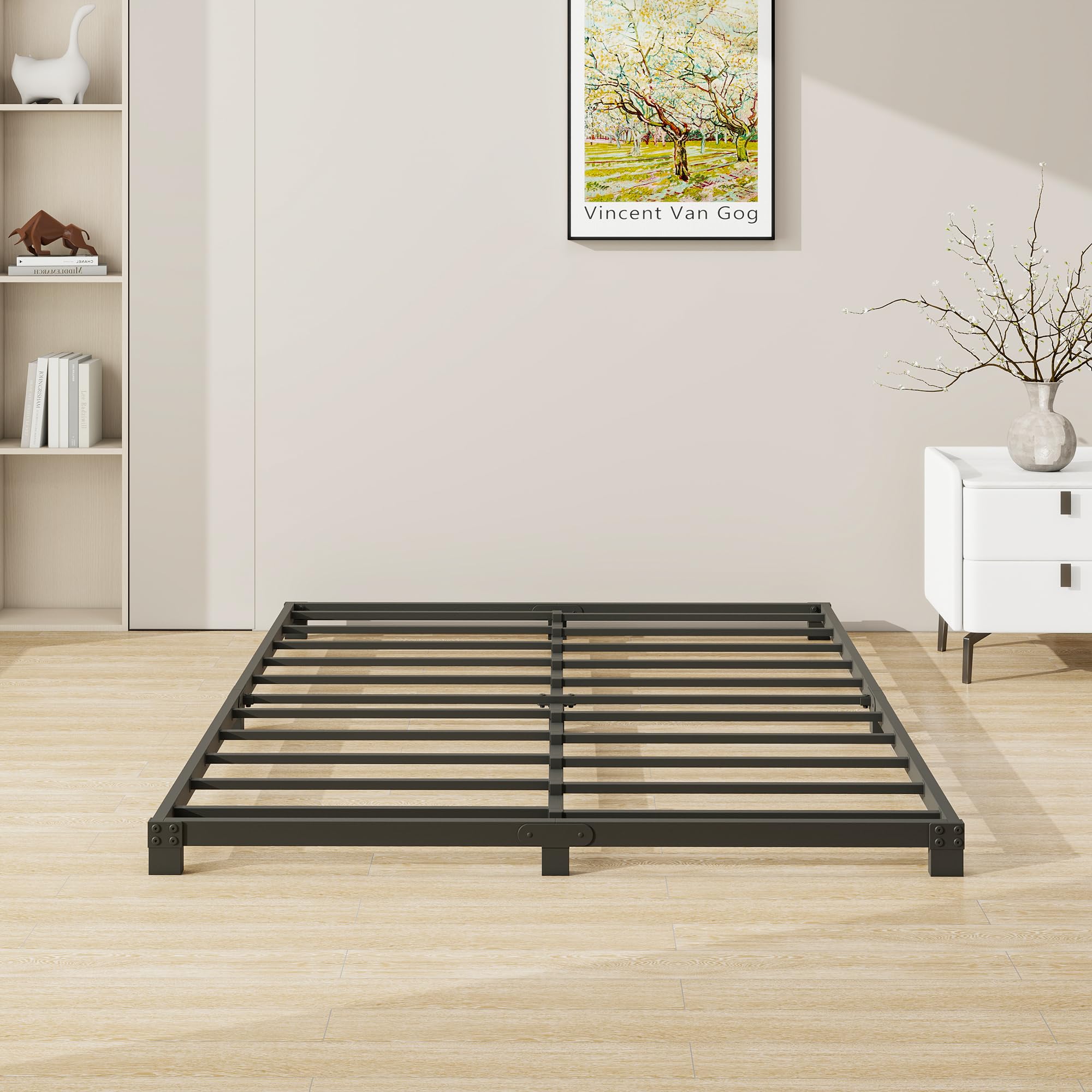 Telaio per letto matrimoniale, altezza 8 cm, struttura in metallo 135 x 190 cm, resistente, struttura letto matrimoniale con supporto a doghe in acciaio, nessuna base del letto necessaria