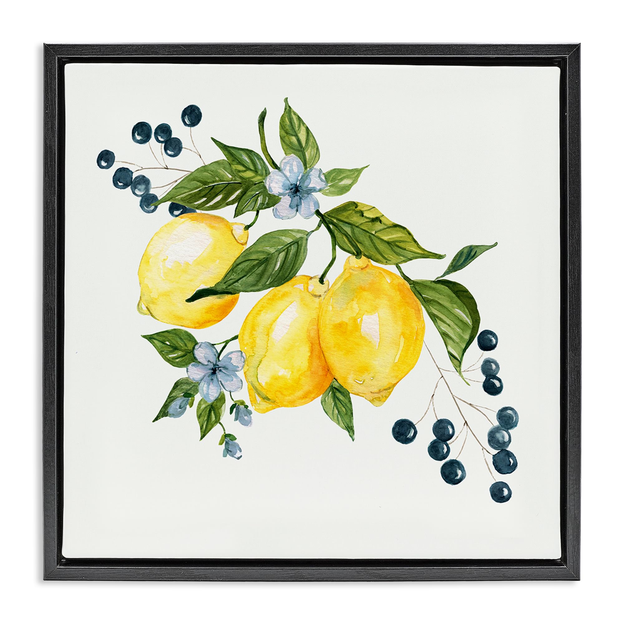Stupell Industries Jet Black (Matte) 'Lemons With Blossoms & Berries'| Floating Frame Canvas Art