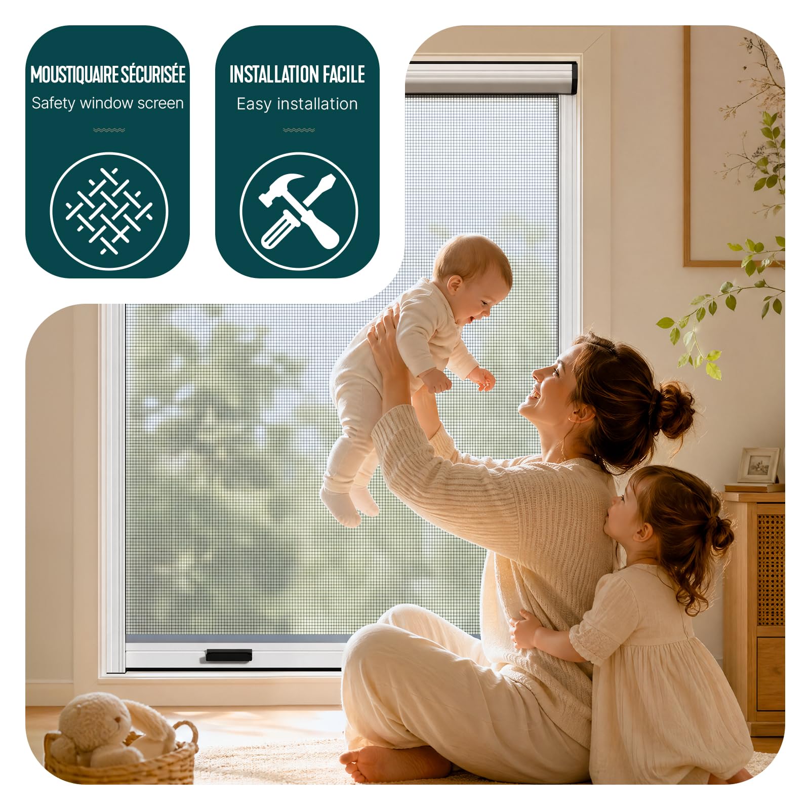 VOUNOT® Mosquitera Enrollable para Ventanas Marco Aluminio Malla de Fibra de Vidrio Red Antimosquitos Ventana Recortable en Altura y Anchura Fácil Instalación Resistente Transpirable 80x130 cm Blanco
