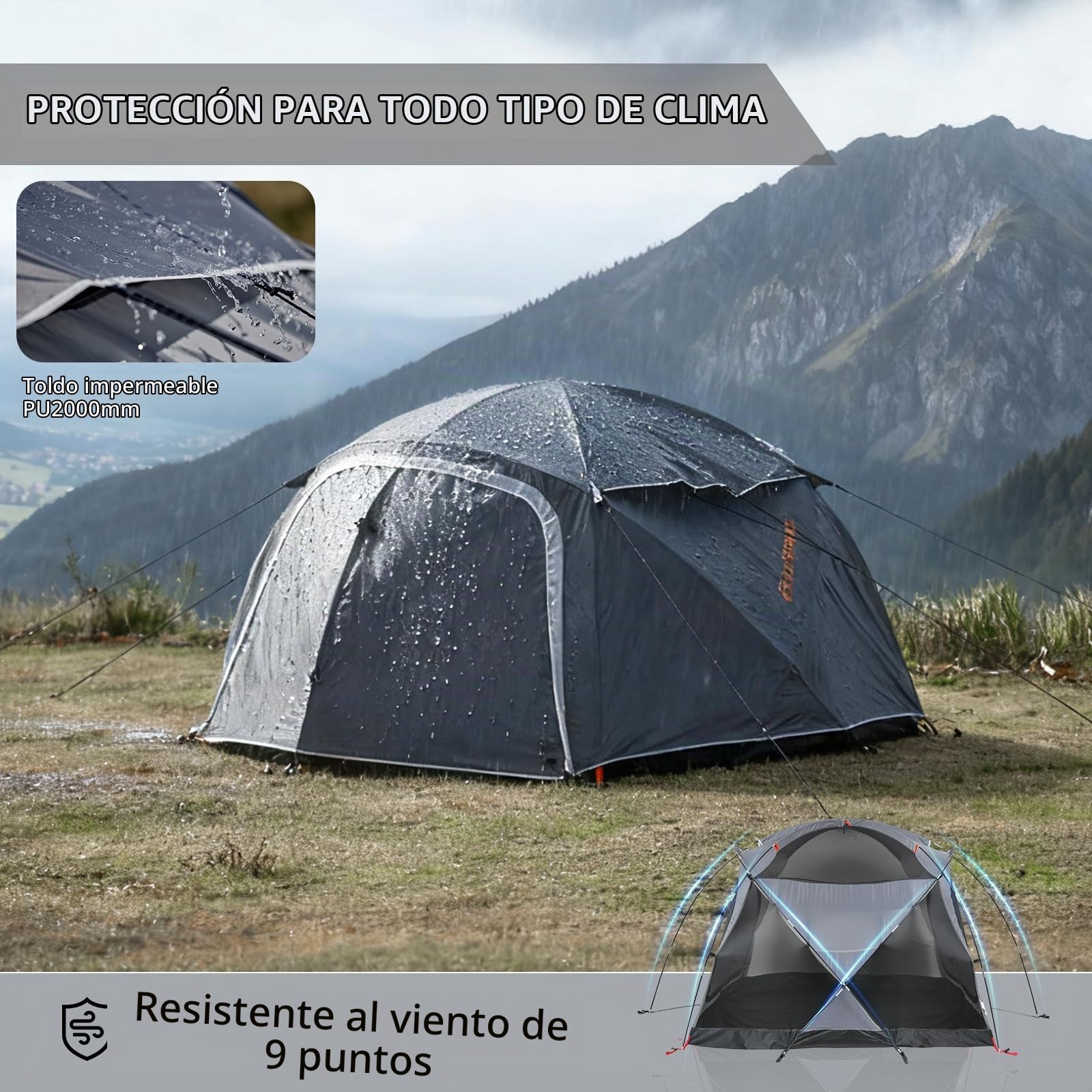 EchoSmile Tienda de campaña para 3 personas, espaciosa cúpula para 3-5 personas, con espacio ampliable, tienda de campaña para picnic, senderismo y actividades al aire libre