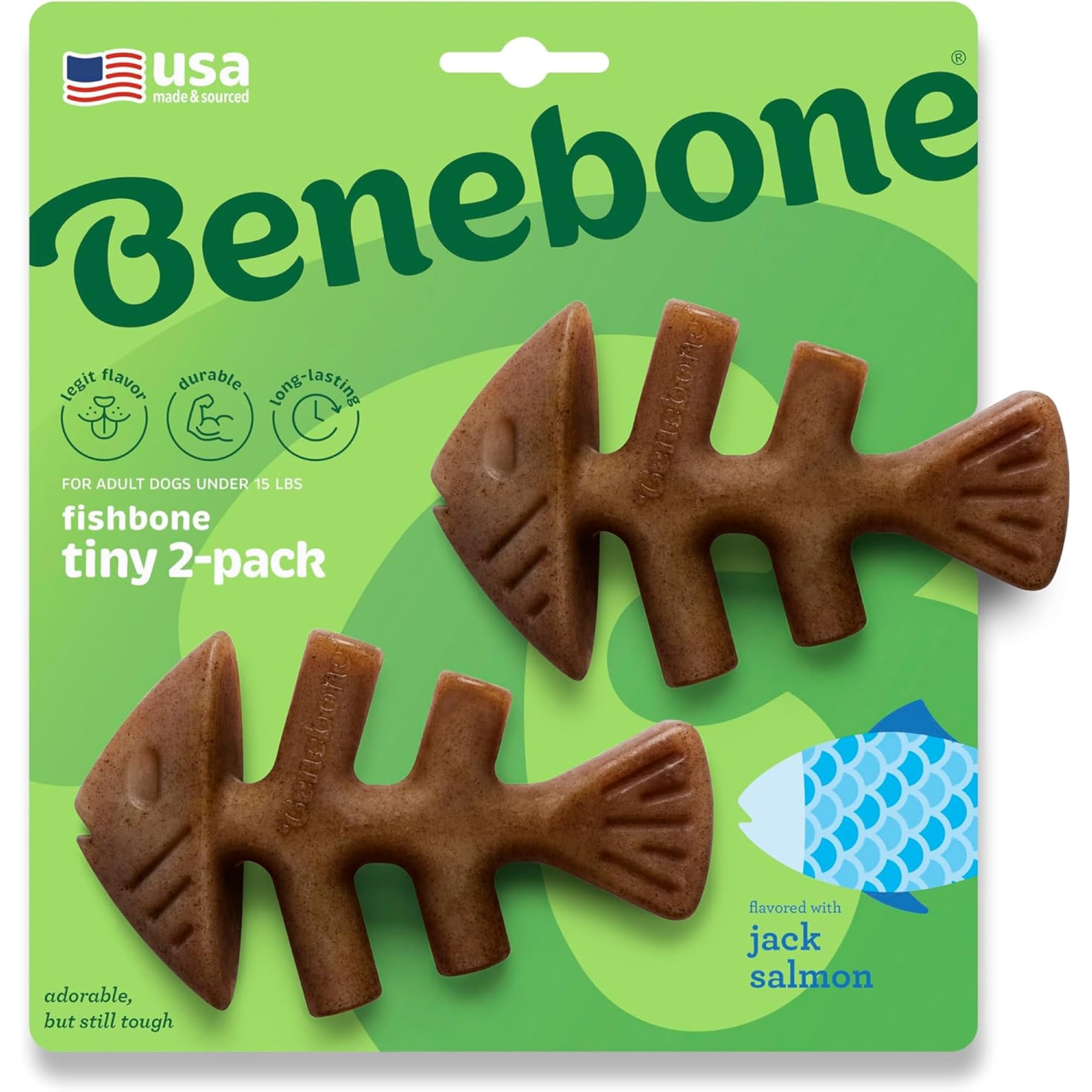 Benebone Tiny 2-Pack Fishbone Durable Dog Chew Toys, Real Fish