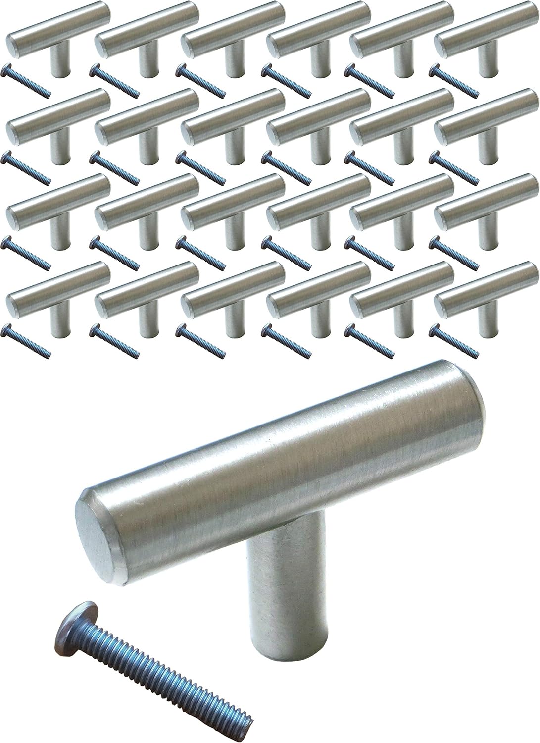 (25 Pack, L: 2 Inch) Swiss Kelly Hardware Satin Nickel Kitchen Cabinet Handles Drawer Pulls Knobs