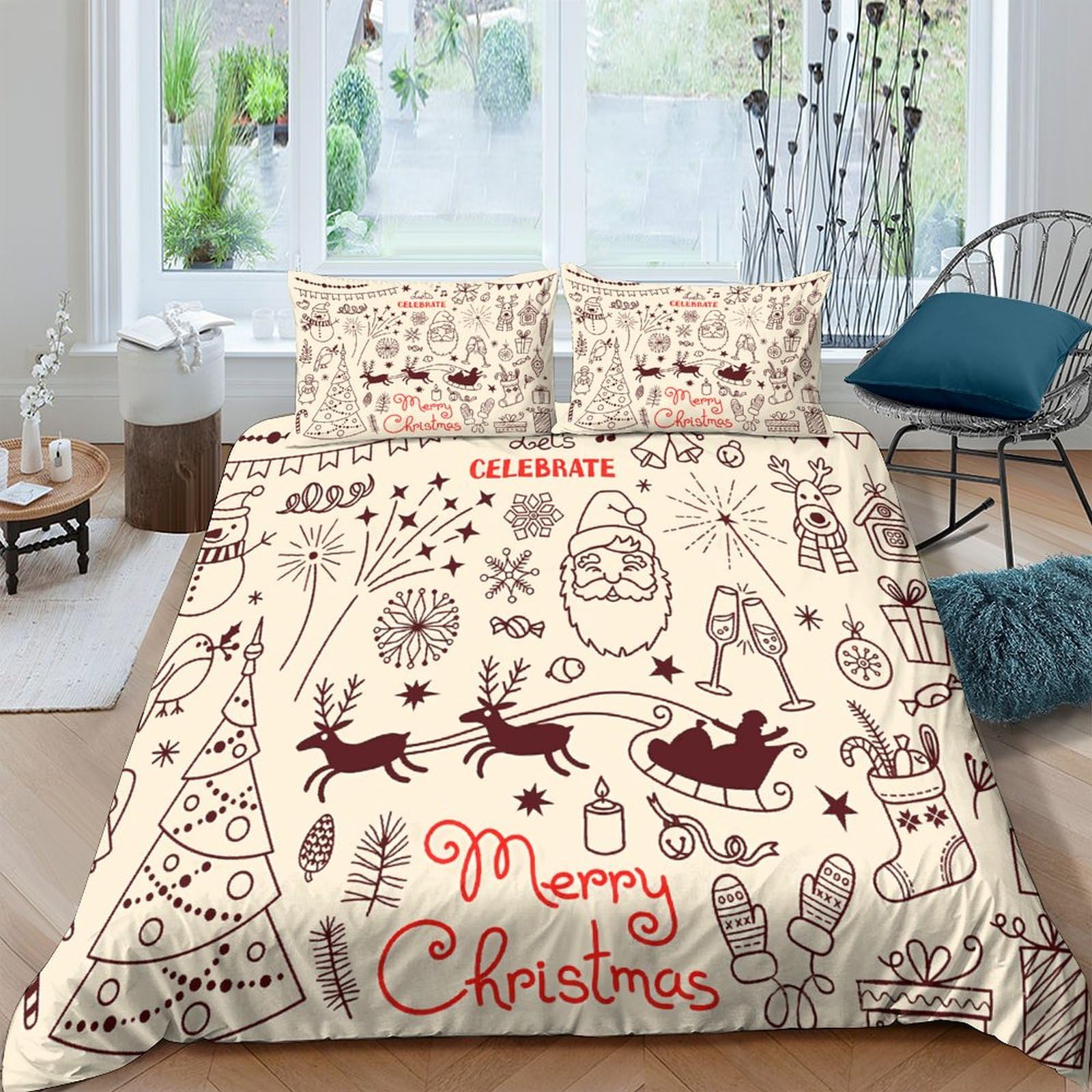 Housse de couette bonhomme de neige 200x200 zippée anti-plis pour lit