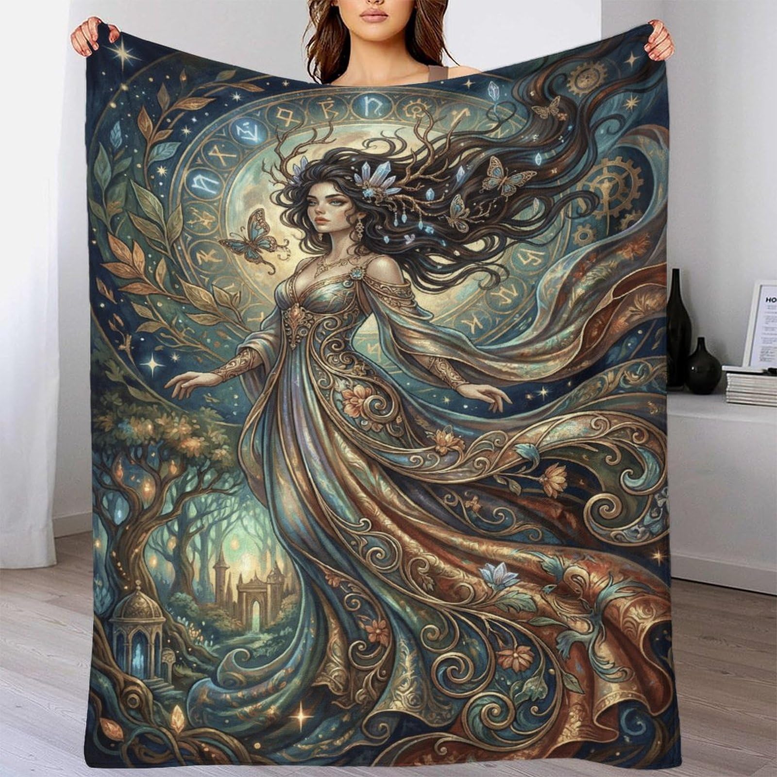 W7C8U2X3 Art Nouveau Woman for for Flannel Throw Blanket, Travel Bed Couch