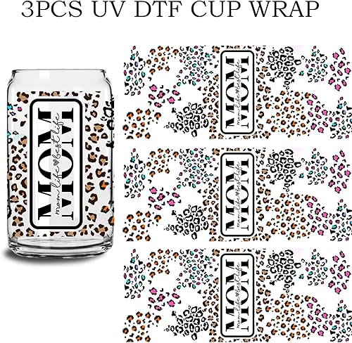 Miniatura 4 de Calcomanía de transferencia de vidrio UV DTF, 3 unidades, regalos para mamá, transferencia de manualidades de leopardo, calcomanía impermeable para