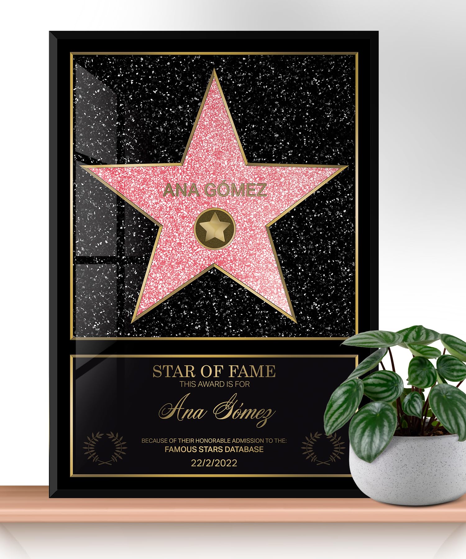 mubusi Hollywood Star of Fame (70x100 cm) - Stella Personalizzata Certificato Walk of Fame - Regali Originale - Quadro en Metacrilato