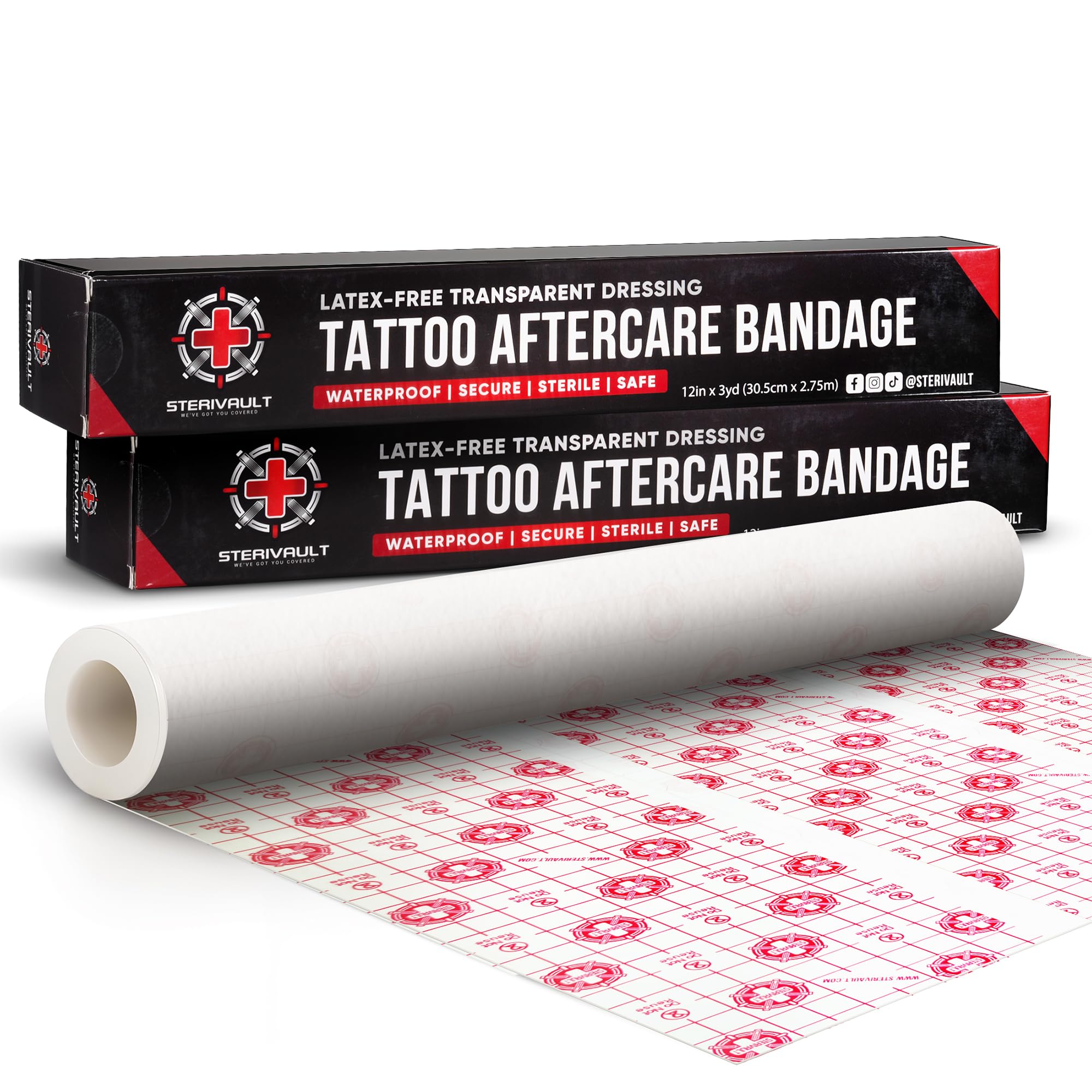 Sterivault Tattoo Aftercare Bandage - 12" Wide x 3 yd - Veteran Owned - Waterproof Bandages - Tattoo Wrap - Tattoo Second Skin Cover - Large Tattoo