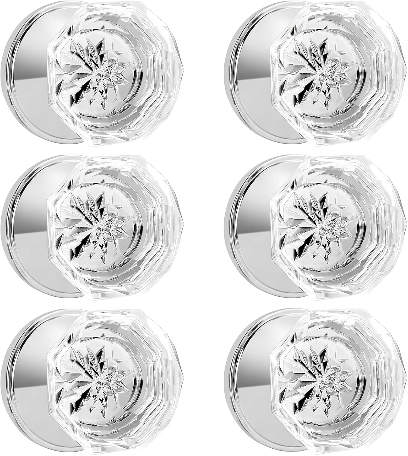 Crazy Clearance Orger 6 Pack Dummy Door Knobs for Balcony Pantry, Genuine Glass Crystal Door Handles with Polished Chrome Base, Inactive Interior Non-Function Dummy Knobs
