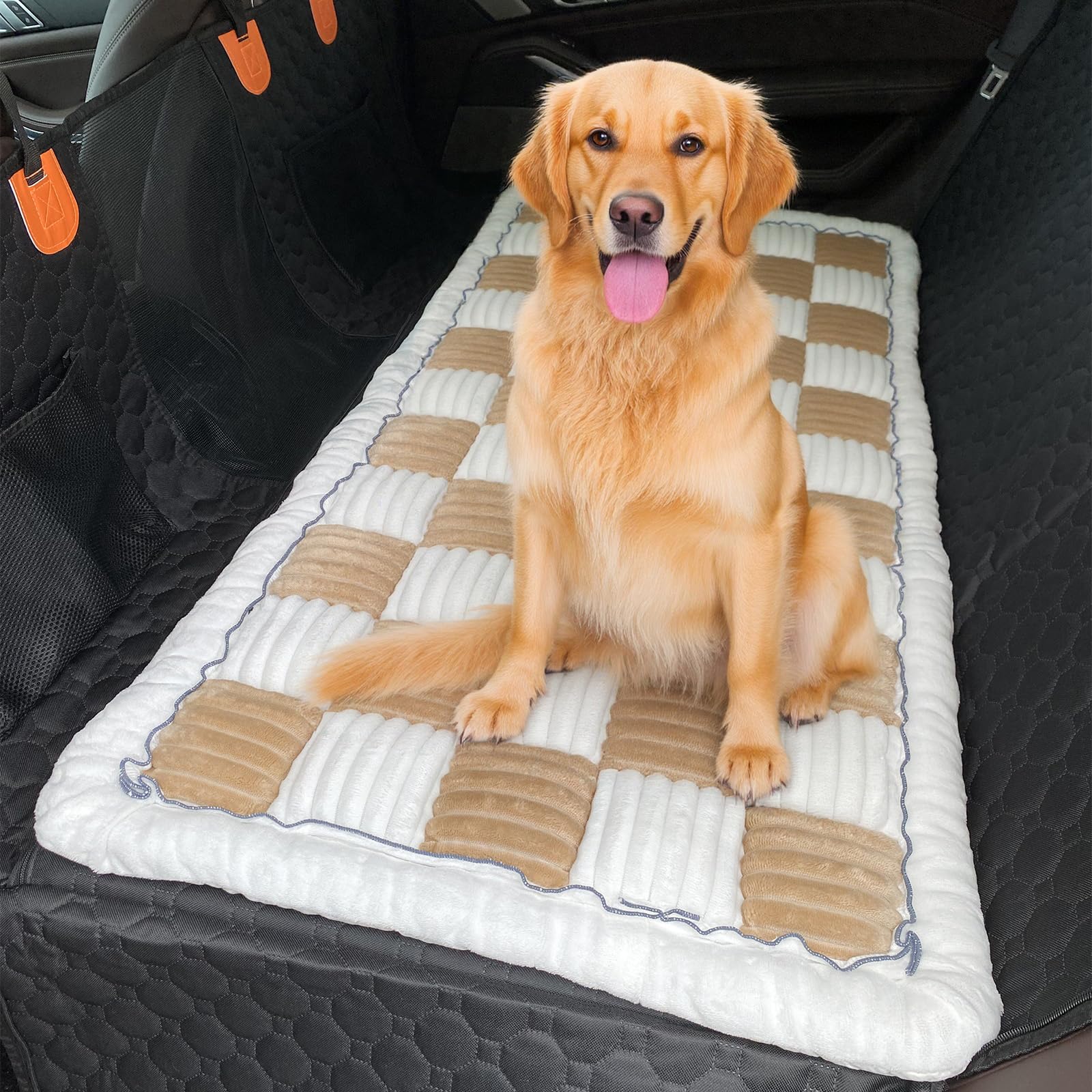 Non-Slip Dog Car Seat Cover – Plaid Pet Bed Mat for Backseat, Waterproof & Scratch-Proof Travel Mat, Furry Soft Protector for Cars, Trucks & SUVs (Plaid Light Brown, 60 * 130cm) — image 1