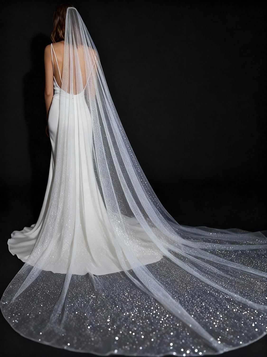 114inch Cathedral Wedding Veil Sparkle Long Glitter Bridal Veil 1 Tier Tulle Chapel Hair Accessories with Comb for Women and Bride