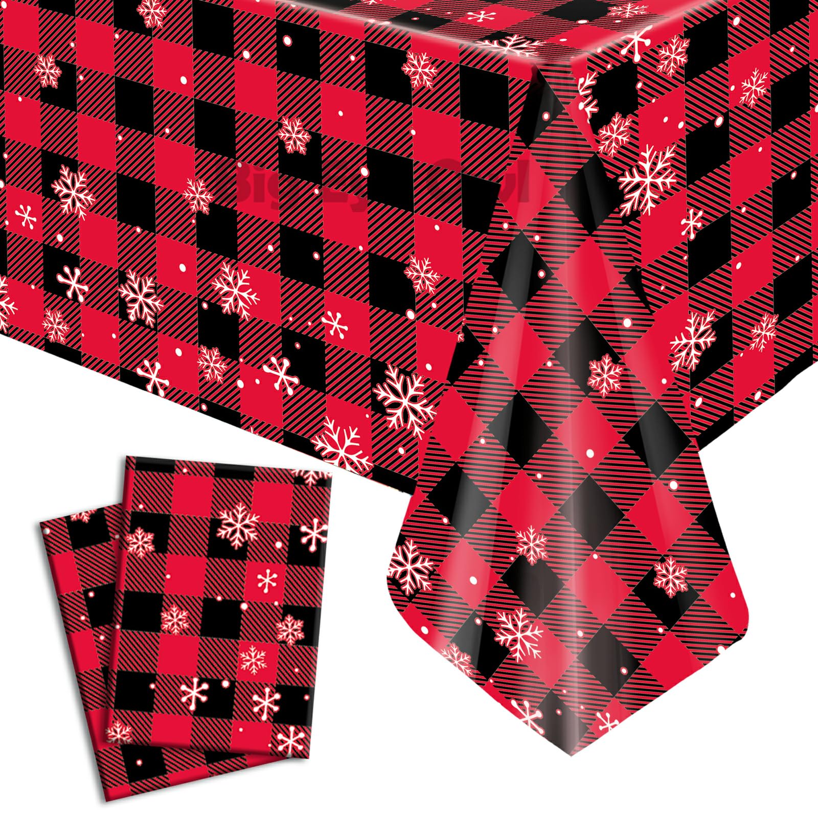 Christmas Plastic Red Buffalo Plaid Tablecloth Snowflake Disposable Vinyl Checkered Table Cloth Xmas Table Covers for Birthdays Party Rectangle Manteles de Navidad 54 * 108 Inch