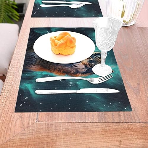 Miniatura 3 de 6 PCS PVC Placemats Set Place Mats A Wolf Stands in Front of The Starry Sky Non-Slip Weave Place Mats 12" x 18" Farmhouse Table Mat Set for Family