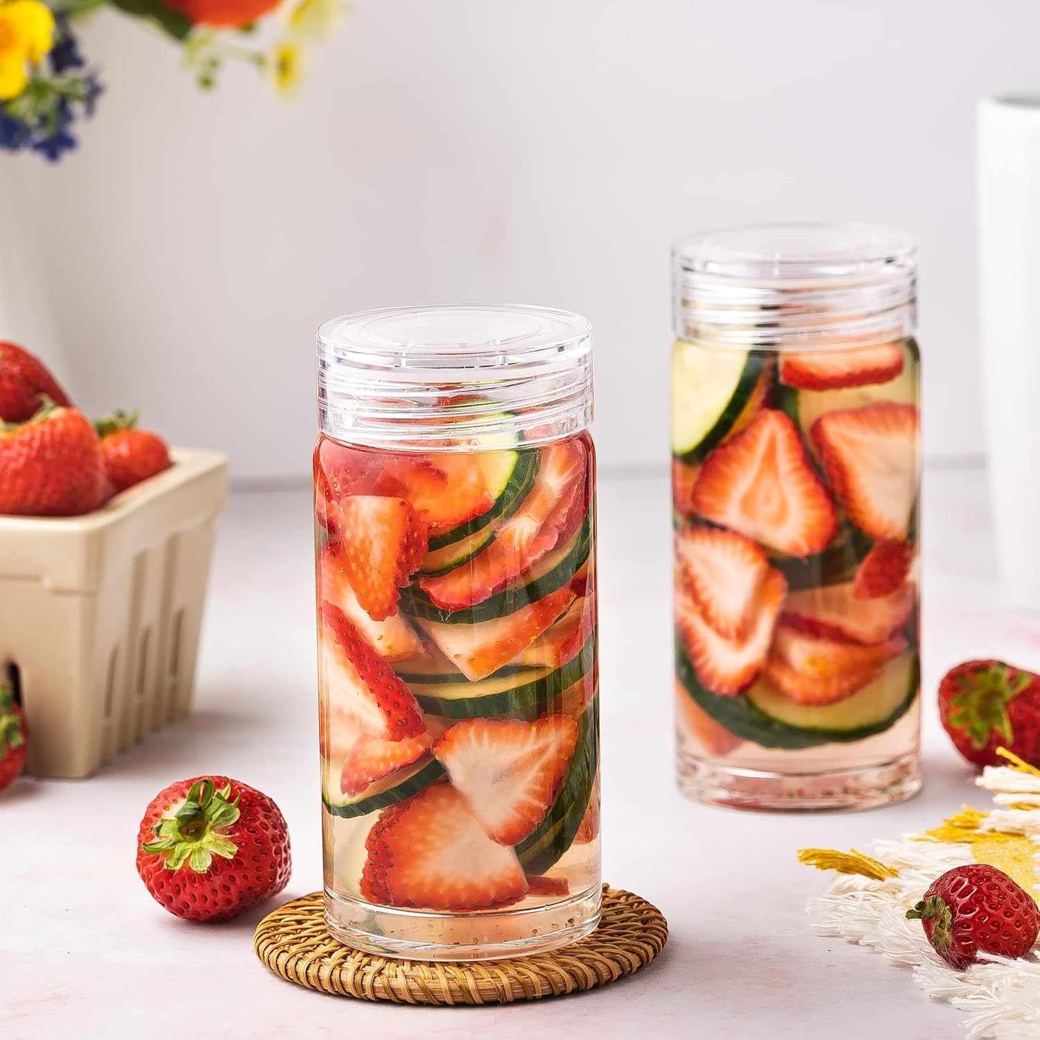 Glass Water Bottles - 4 Pack Wide Mouth Juice Bottles with Clear Lids for Juicing, Smoothies, Fruit Water, Teas, Beverage Storage - 10oz, Leakproof, Reusable, Borosilicate - Image 7