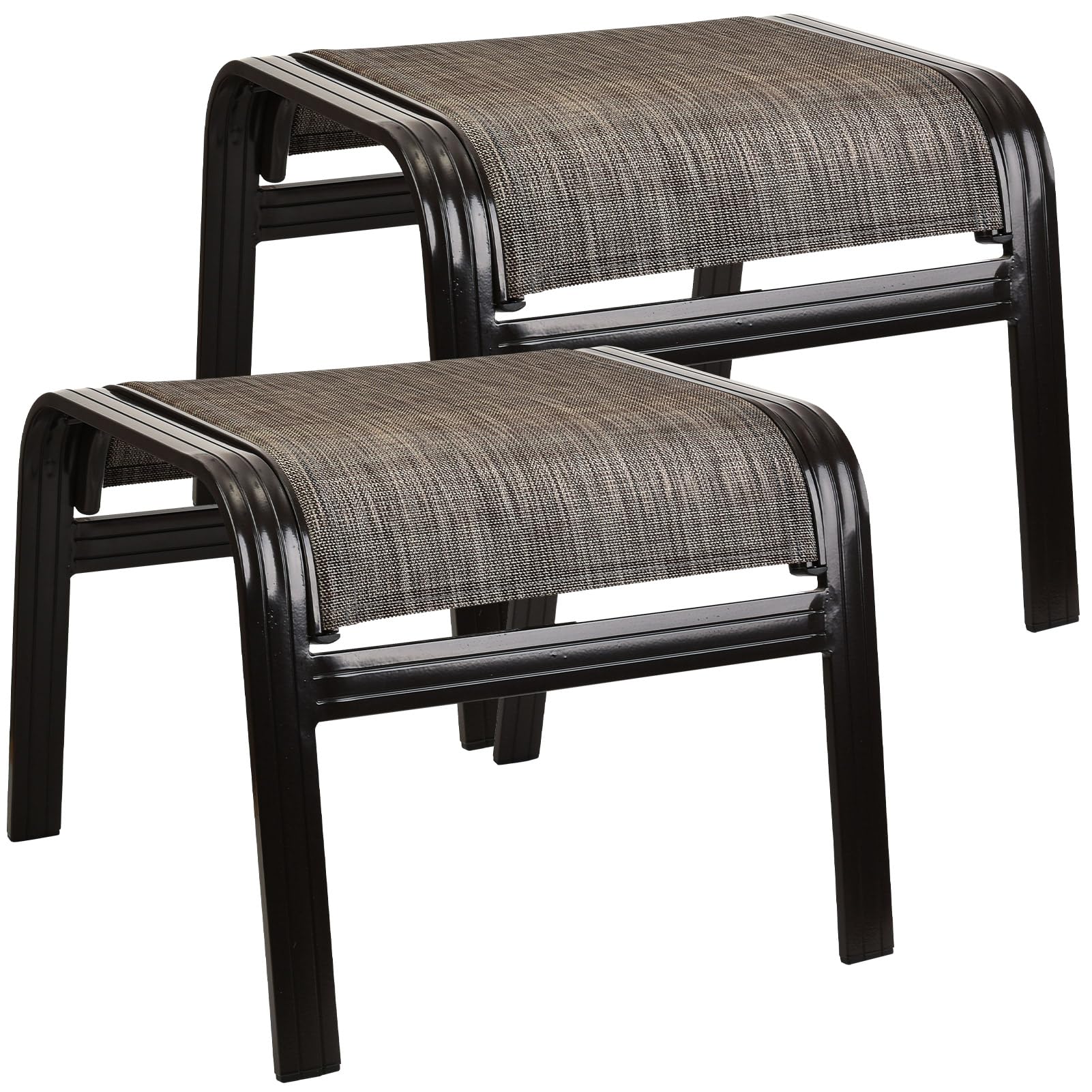 Deugold Outdoor Patio Ottoman Seat Textilene Portable Metal Footstool Portable Footrest Patio Chairs 2 Set New Brown