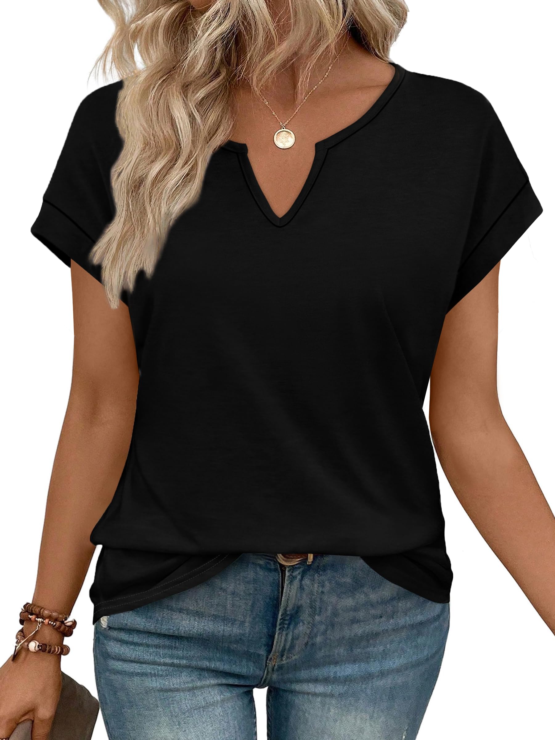 WIHOLL Womens Summer Tops 2026 Cap Short Sleeve Shirts V Neck Tshirts Spring Blouses Beach Vacation Clothes