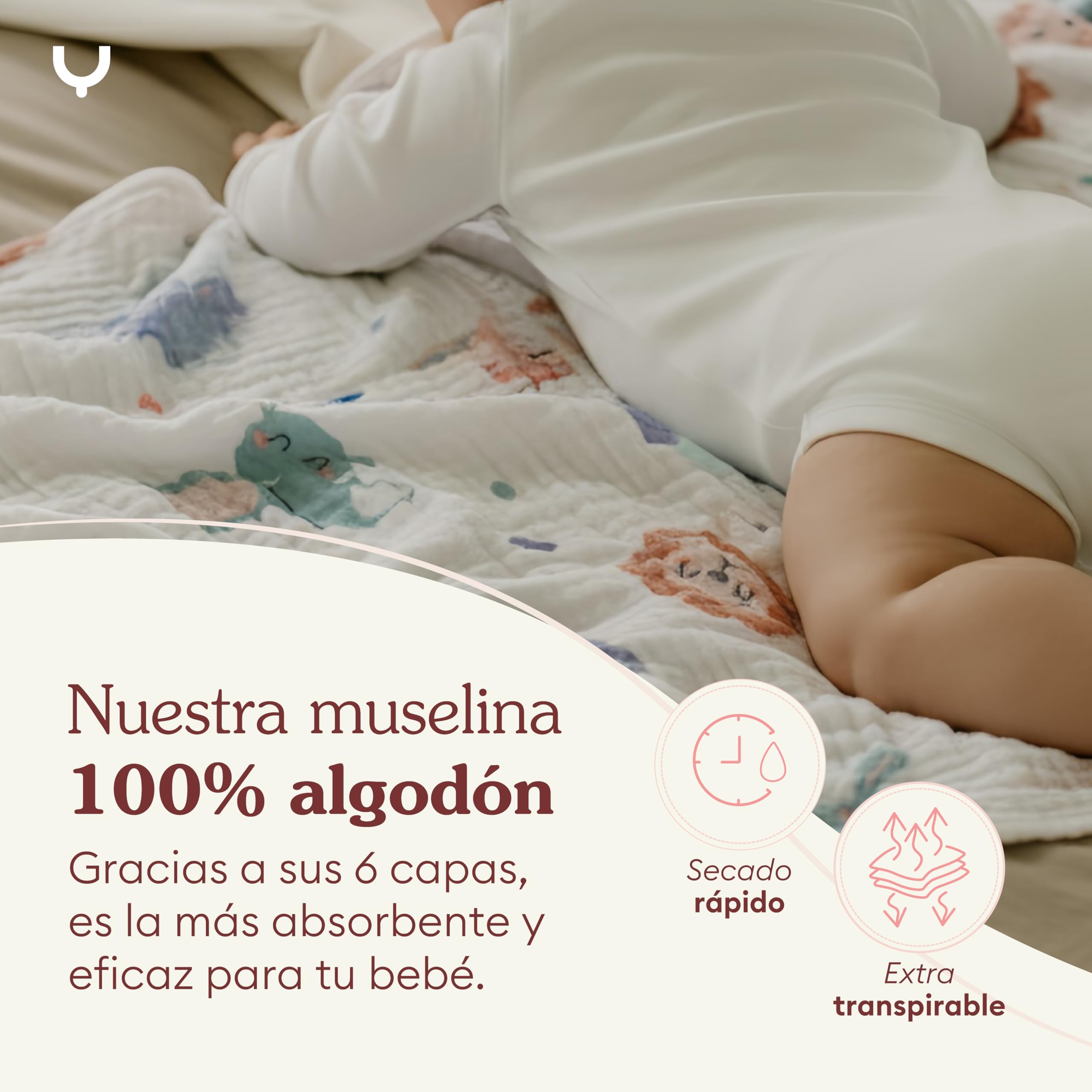 Happymami Pack 2 Muselinas Bebé Algodón 60x60 cm (6 Capas) - Set Regalo Recién Nacido - Gasas Suaves y Absorbentes para Lactancia y Arrullo(Happyanimals + Turquesa Suave)
