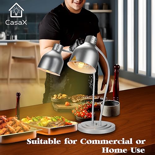 Miniatura 9 de Lámpara de calor para alimentos, calentador eléctrico portátil de 550 W, 4 bombillas incluidas, calentadores de alimentos de doble cabezal de acero