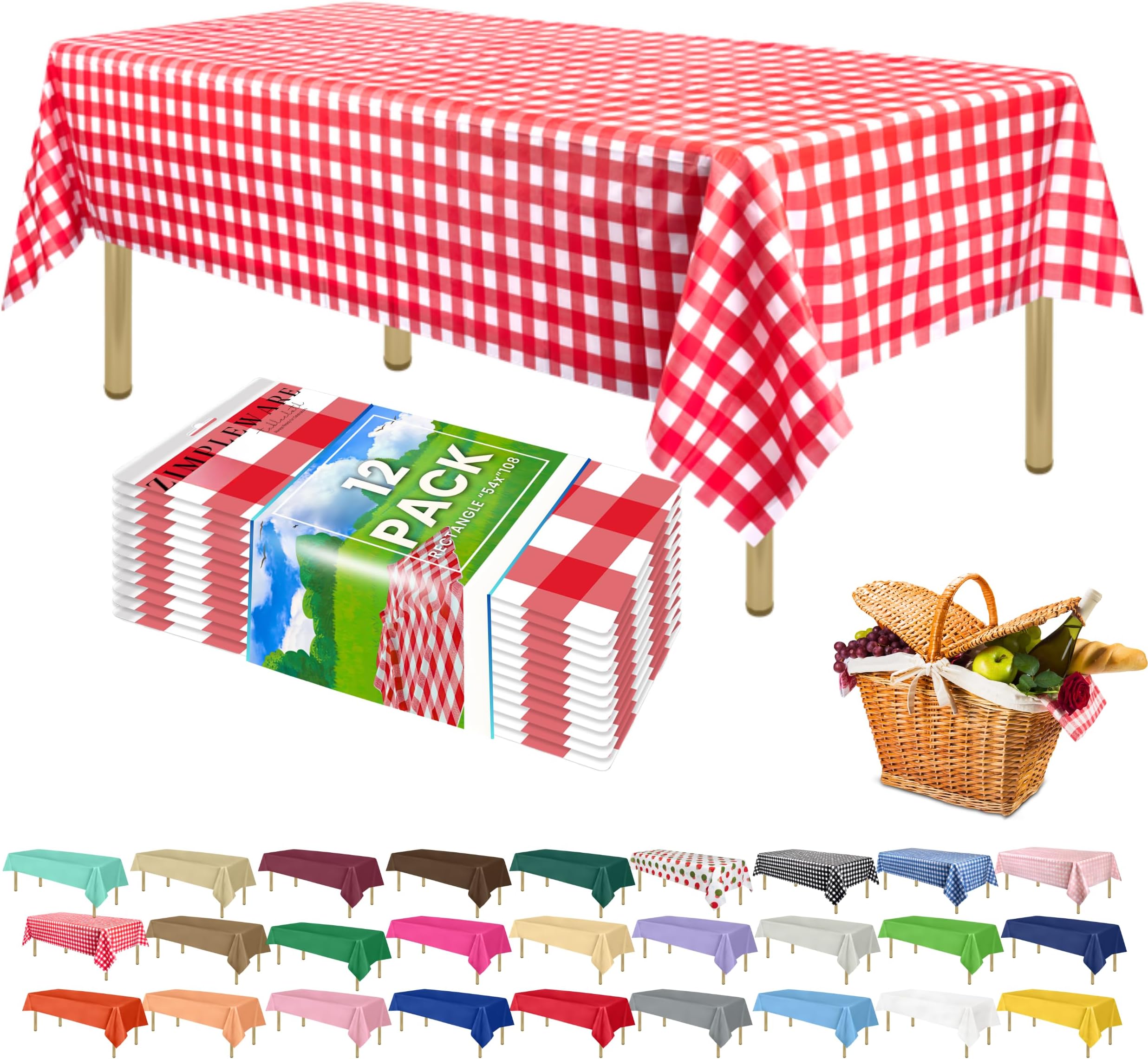 Premium Plastic Table Cloth Disposable 54" x 108" 12 Pack