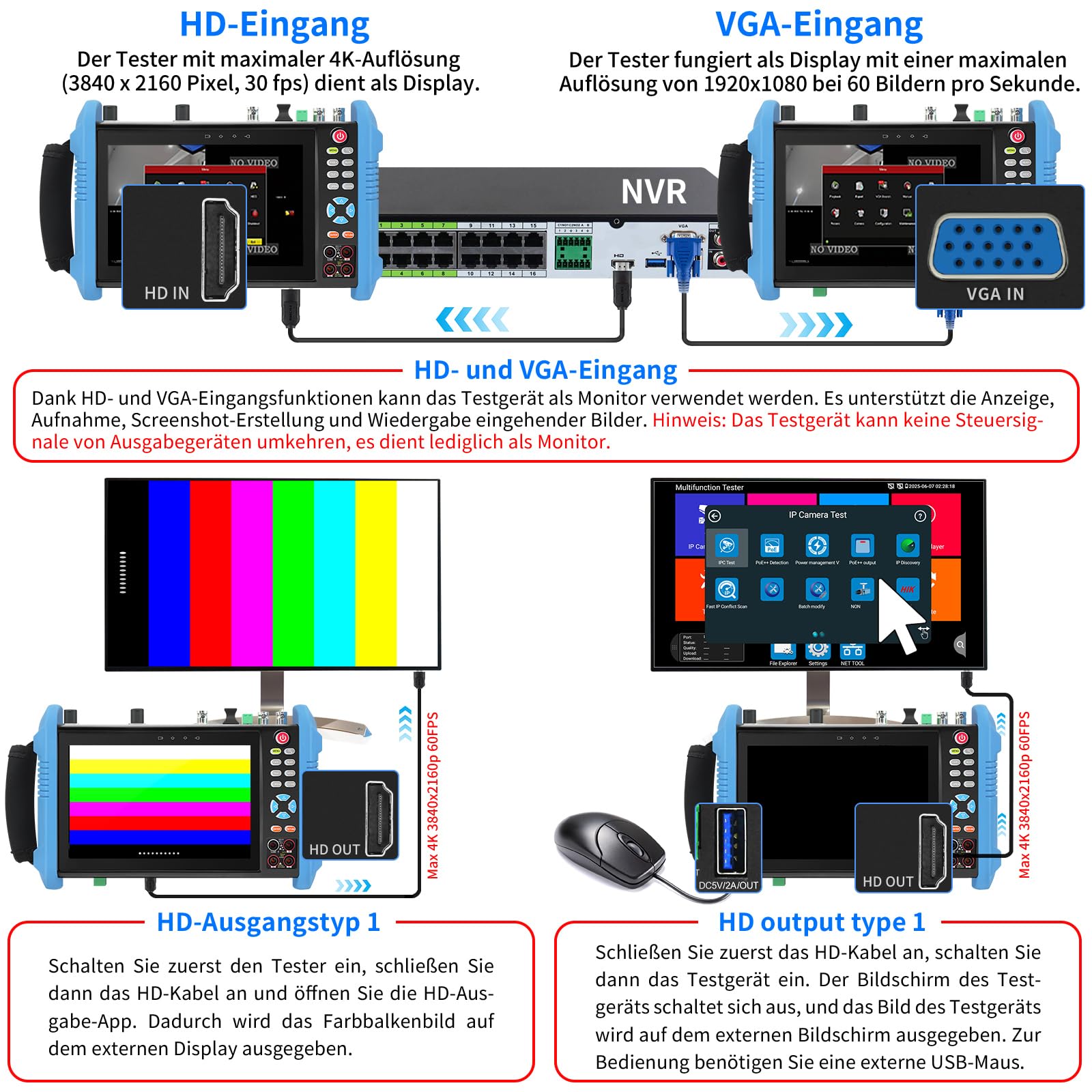 Henkion IPC-9800MOVTADHS Pro CCTV-Kameratester 8K 32MP IPC-Test 7-Zoll-IPS-Touchscreen-Monitor CCTV-Tester Unterstützung 4K 8MP HD-TVI CVI AHD SDI IP-Kameratest DMM OPM TDR POE RS485 WiFi HDMI VGA