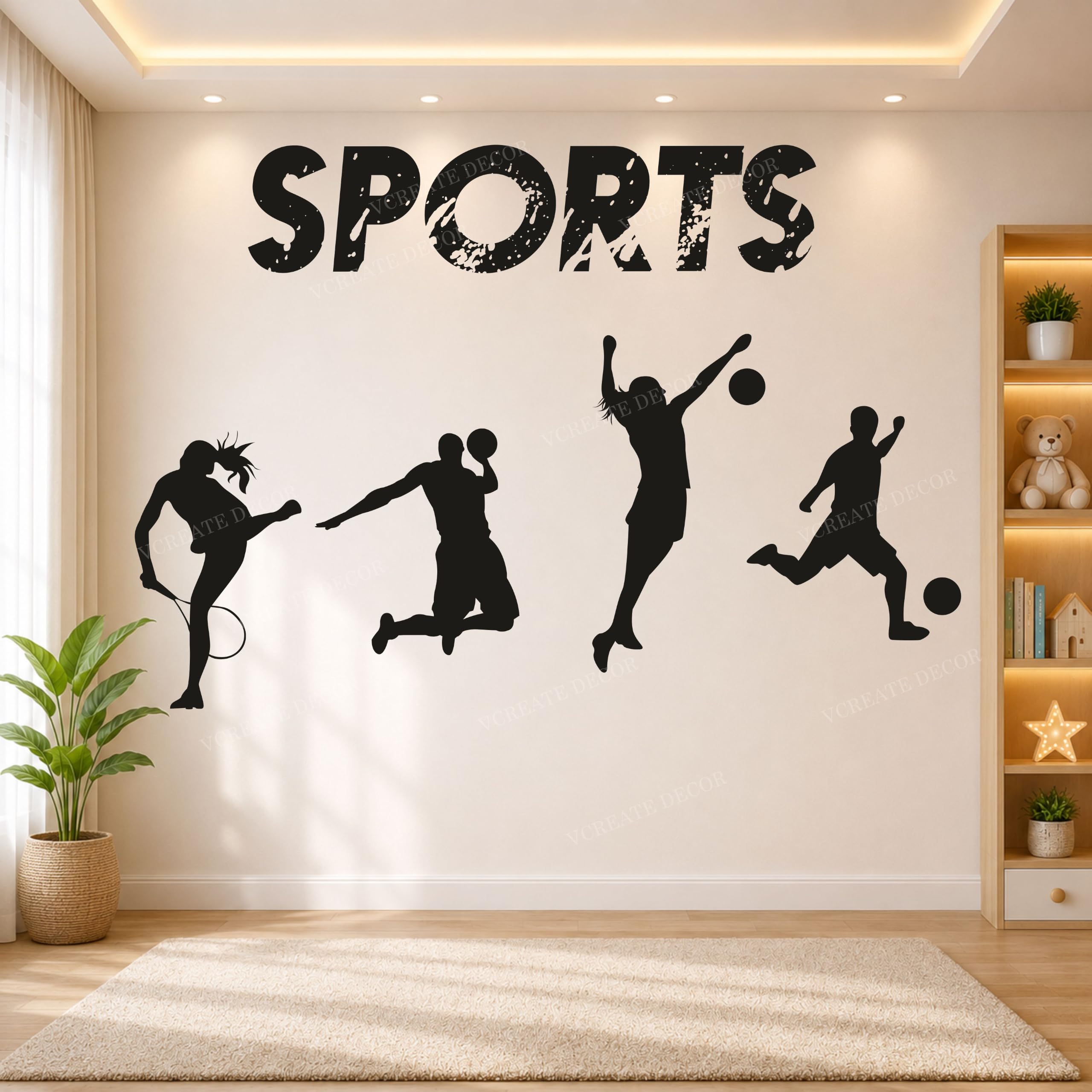 Sports Silhouette PVC Wall Sticker Black,Size (58x48 cm) | Premium PVC vinyl sports wall sticker with bold black silhouette for stylish home and gym decor.-image-30