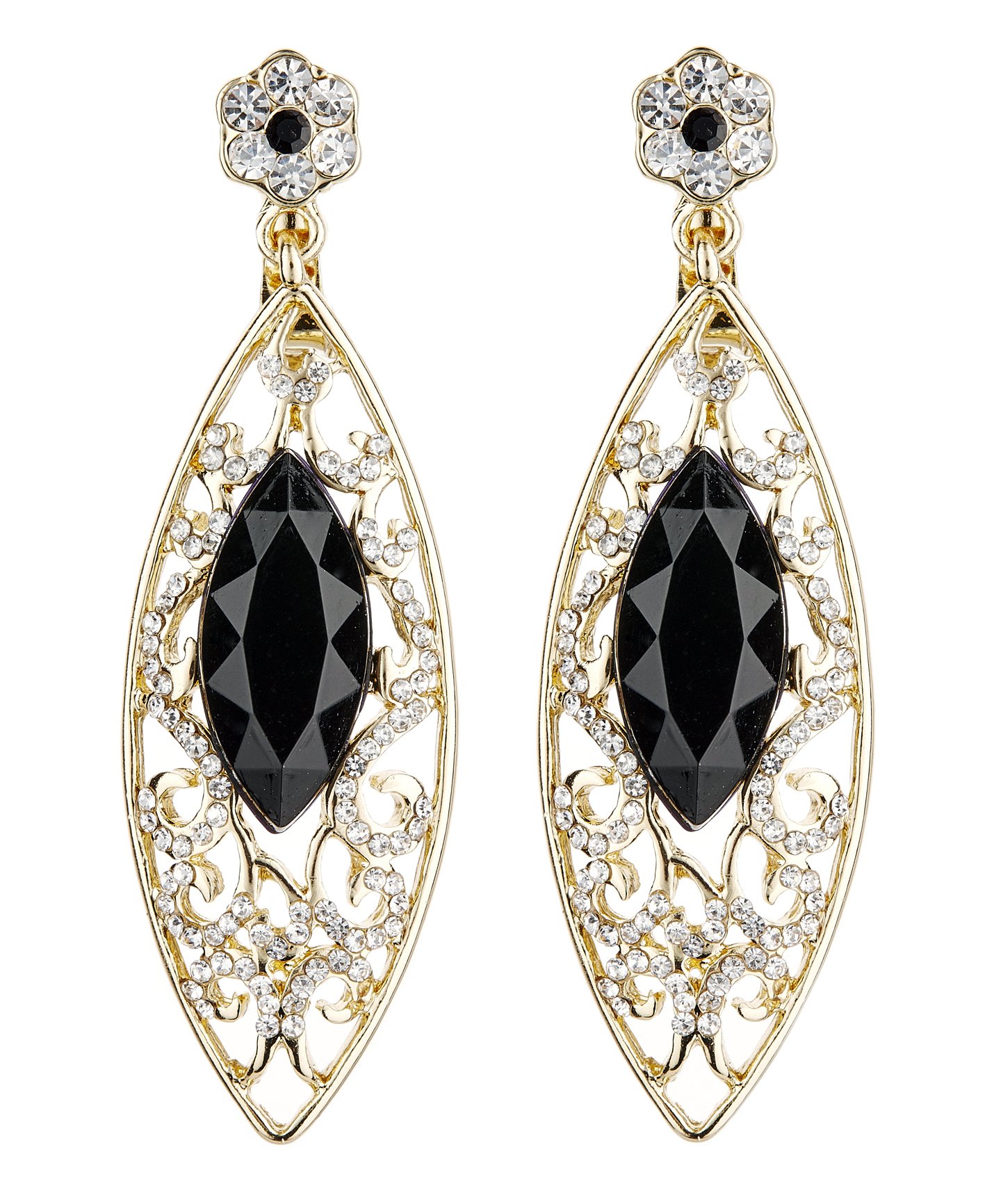 Betty B Orecchini A Clip In Oro Con Pietra Nera E Cristalli - Gioielli Per Lobi Non Forati - Bello London