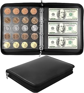Coin Collection Book Album Holder for Collectors, 400 Pockets Fireproof Coin Collection Book & 36 Paper Money Organizer Binder for Coin Currency Collection Supplies,Bill,Pennies,Badges,Tokens