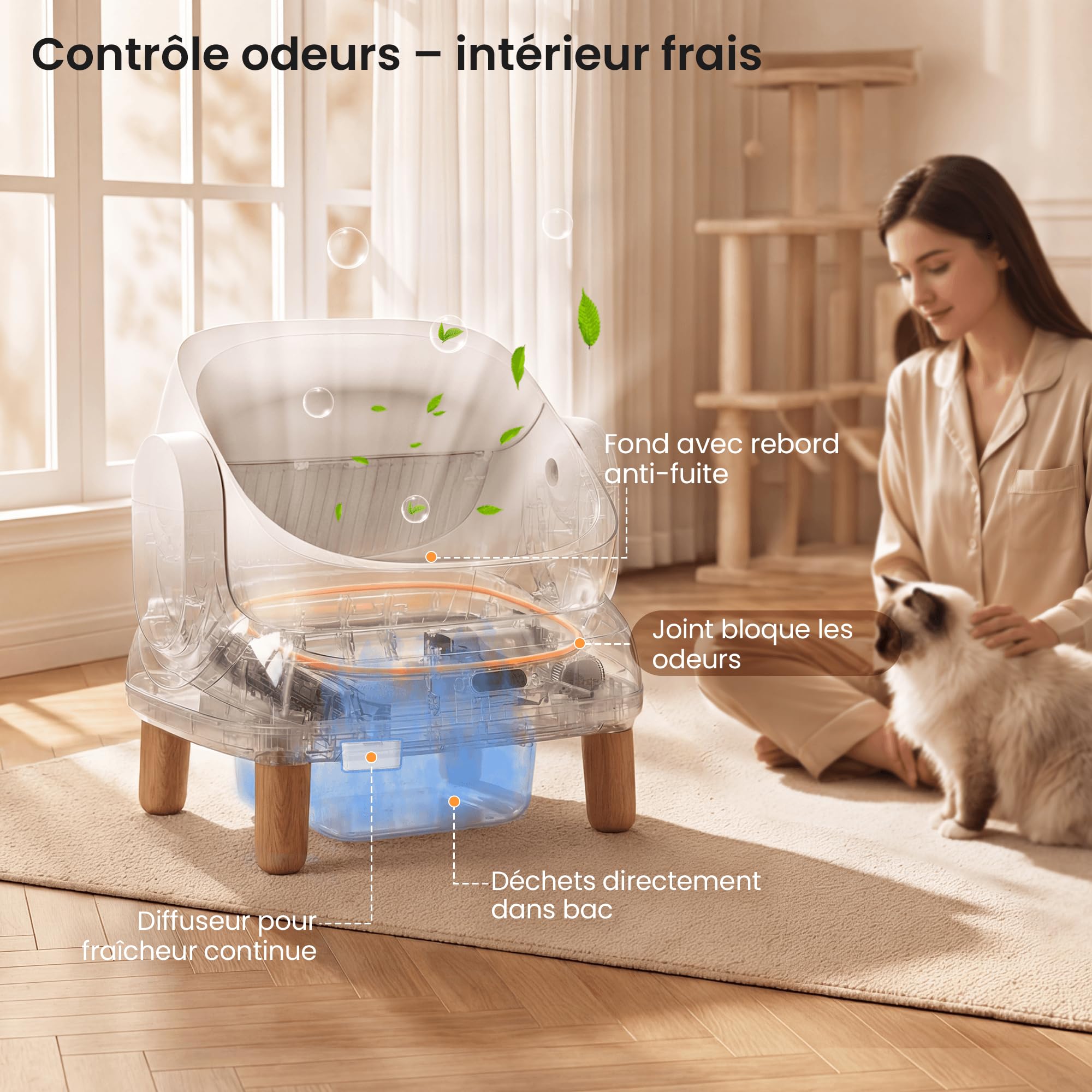 DevokoLitiere pour Chat autonettoyante avec 8 capteurs, étanchéité IPX5, litière Automatique Chat avec contrôle APP, litiere Chat Automatique XXL pour Grands Chats & foyers Multi-Chats