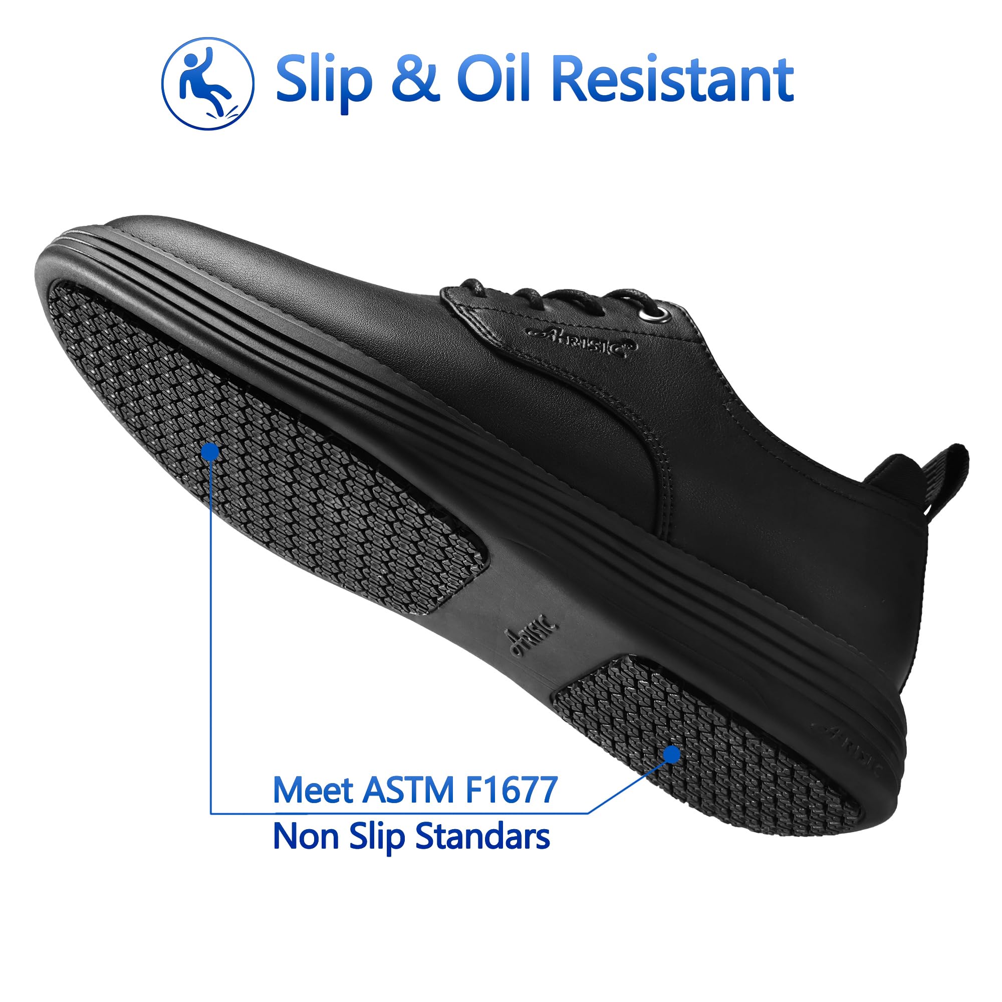 Non Slip Work Shoes for Men Waterproof Oil Resistant Slip On Lightweight for Food Service Kitchen Chef Restaurant Classic Casual Walking Dress Shoes Black