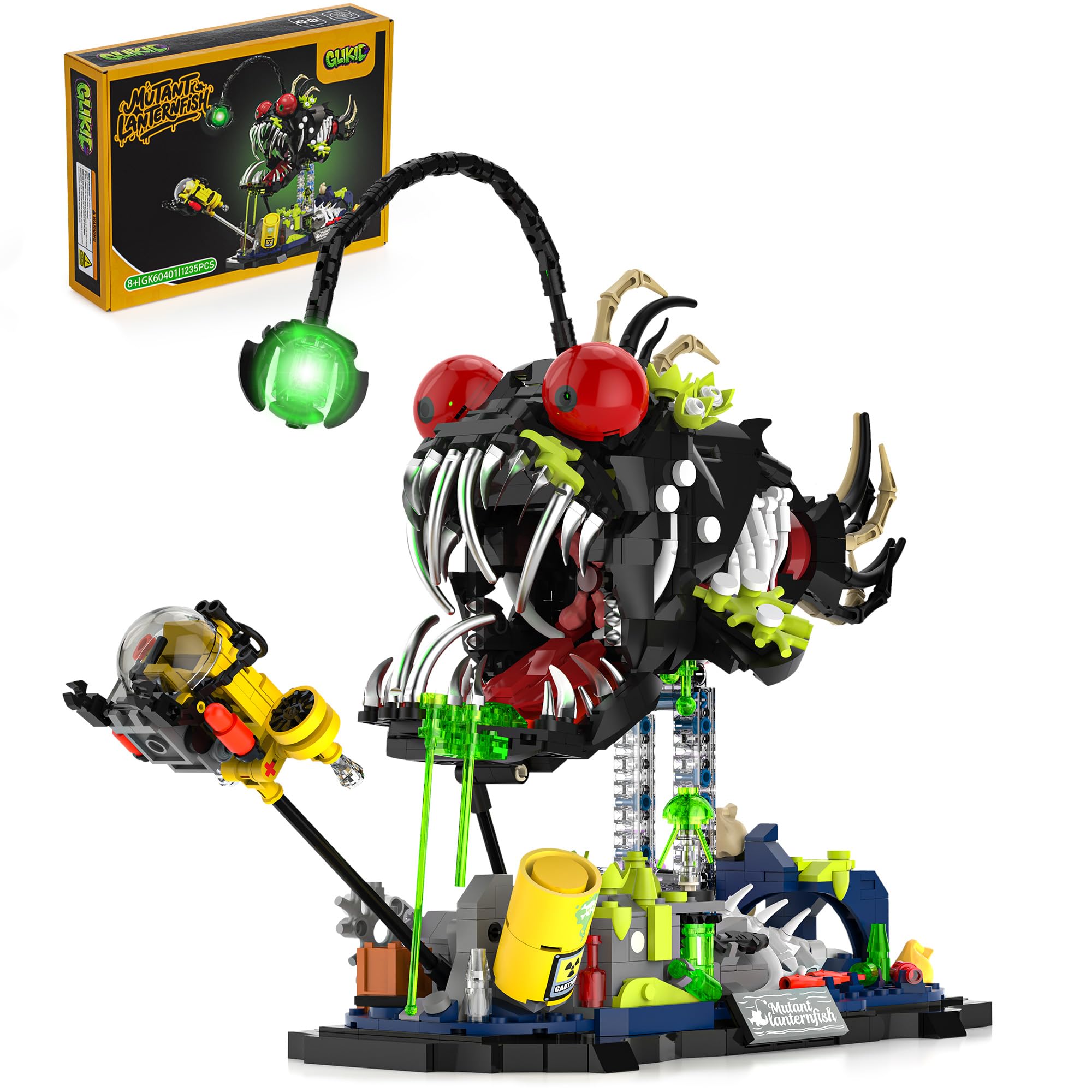 Glikid Mutant Fish Building Set with Light-Up Feature for Ages 8+