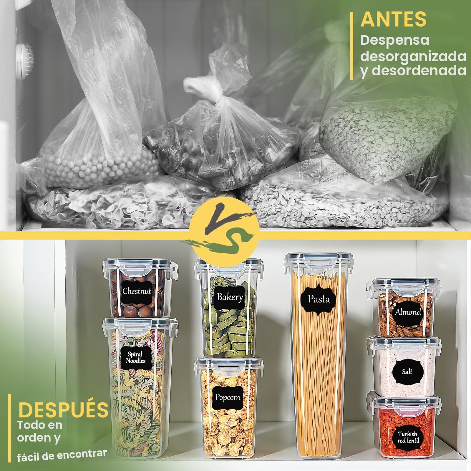 L LONGANCHANG Botes Cocina Almacenaje 25 Piezas: Recipientes Herméticos para Alimentos | Recipientes Alimentos de Plástico para Cereales, Pasta, Granos, Harina | Sin BPA | Apto para Lavavajillas
