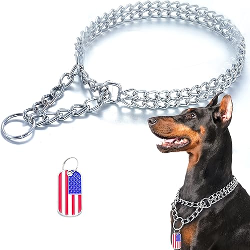 Collar de acero inoxidable con eslabones cubanos para perro, ajustable, a prueba de mordidas, cadena de doble fila, collar de metal plateado para