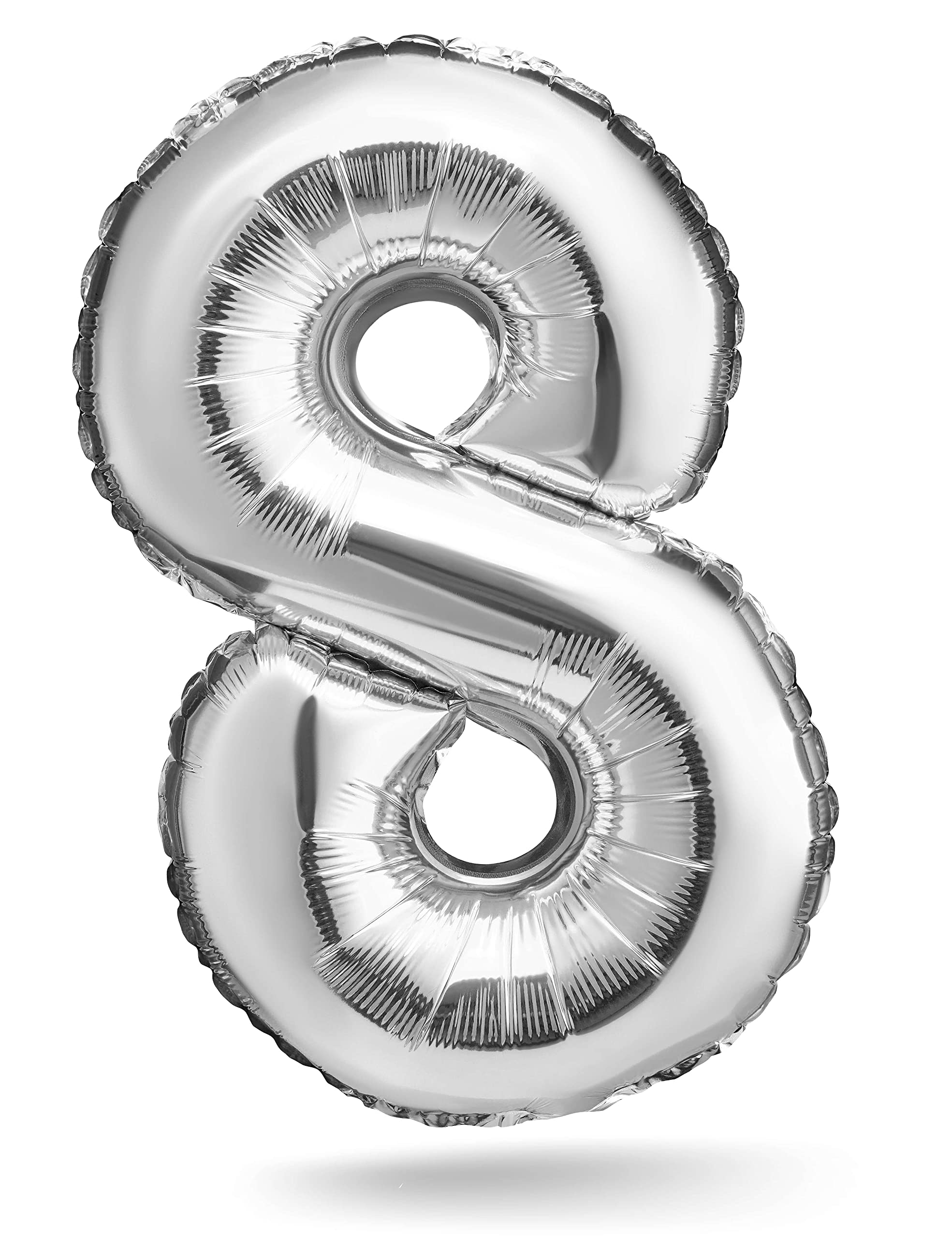 BALINCO, Number Balloon, Silver, 40 cm, Birthday Decoration, Anniversary, Gift Foil Balloon for Air or Helium as Birthday, (Number 8)