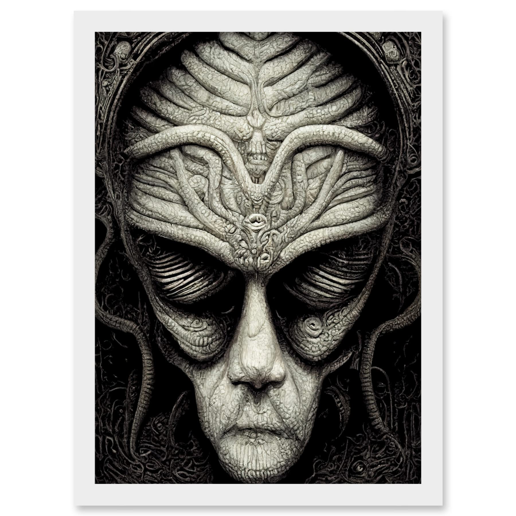 Doppelganger33 LTD Alien Grays Monochrome Gothic Horror Artwork Framed A3 Wall Art Print
