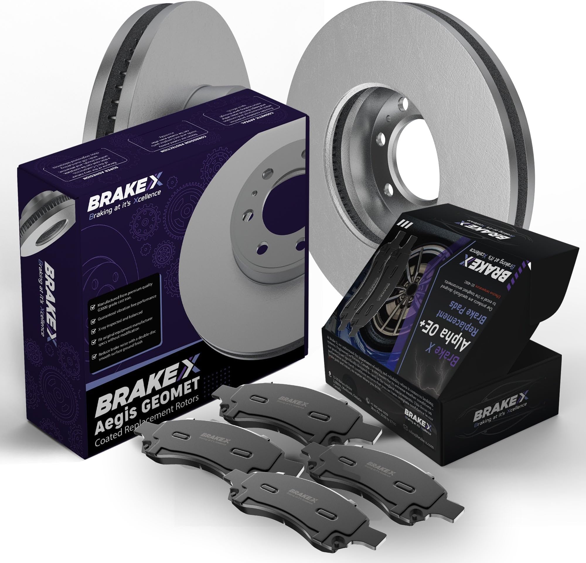 Rear Brake Pads and Rotors Kit replacement for 2012-2017 Toyota Prius | AEGIS GEOMET Coated Rotors and Alpha Ceramic Brake Pads