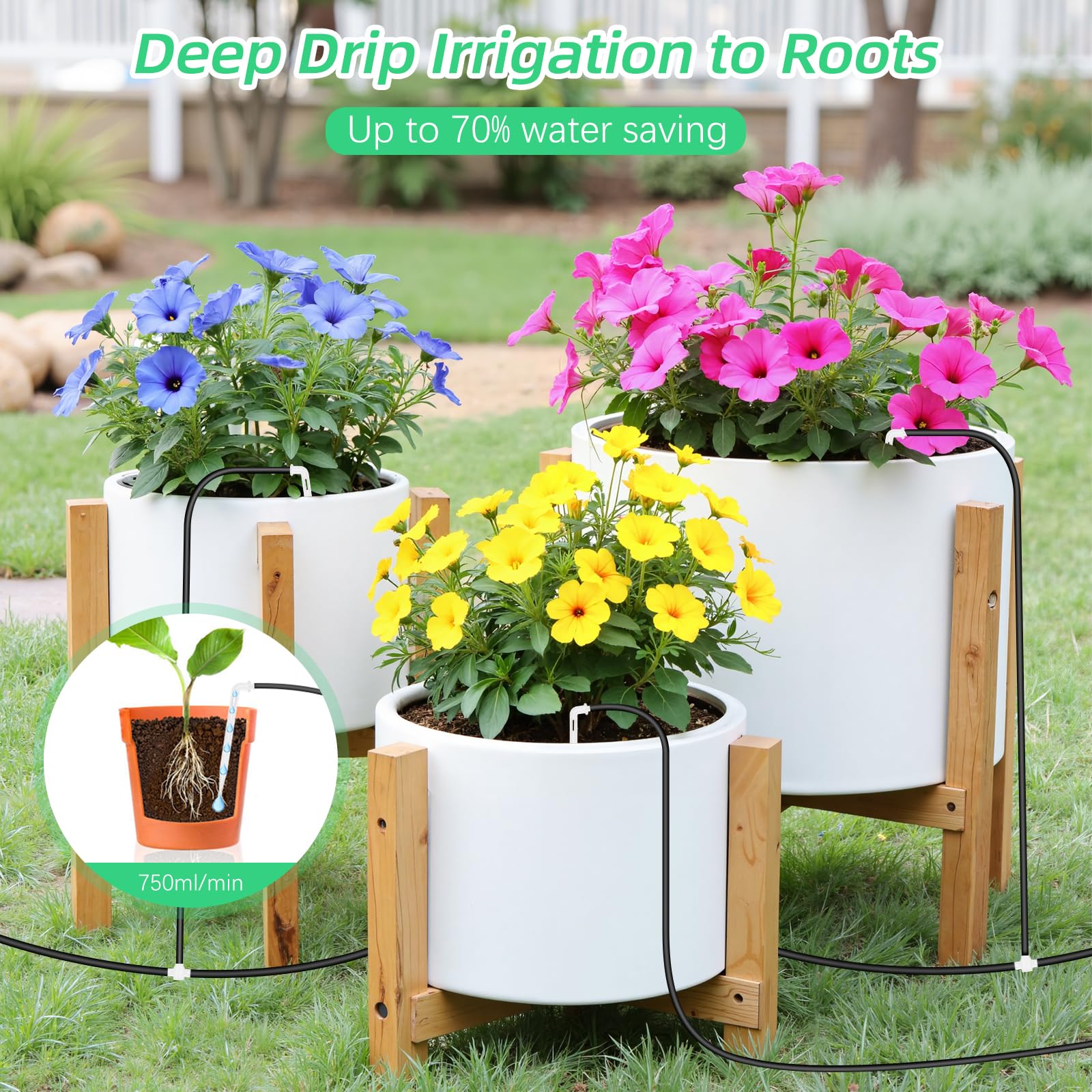 Solar Bewässerungssystem Automatisches Tröpfchenbewässerung System für 15 Topfpflanzen DIY-Bewässerungssystem Garten Pflanzen Bewässerung Set mit Timer für Gewächshaus/Balkon/Innen/Außenbereich