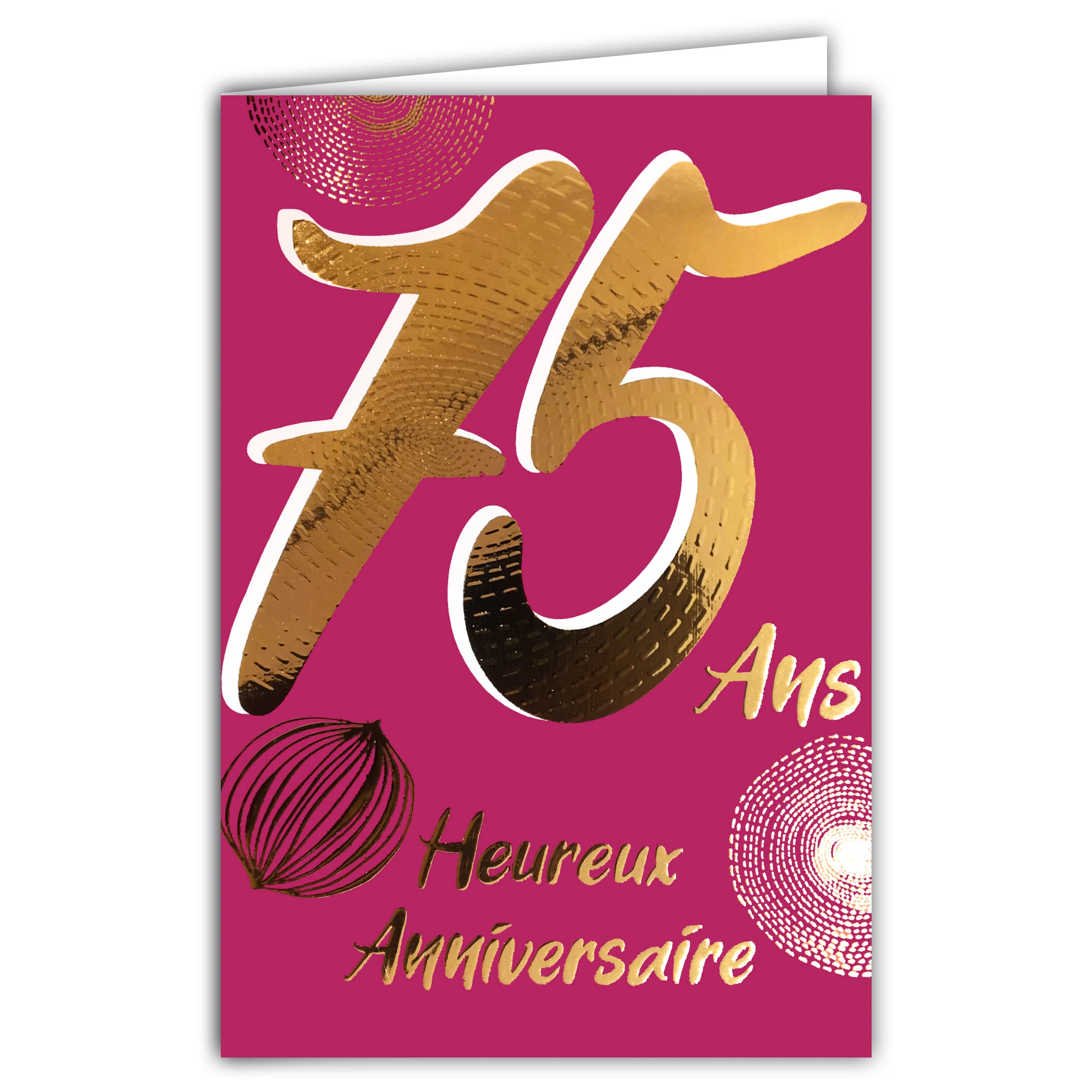 Afie 69-2475 Age 75 Birthday Card in Shiny Gold Embossed Textured for Men and Women - Coloured Text Suitable for Age Inside - Envelope Included - Made in France - ColourAges