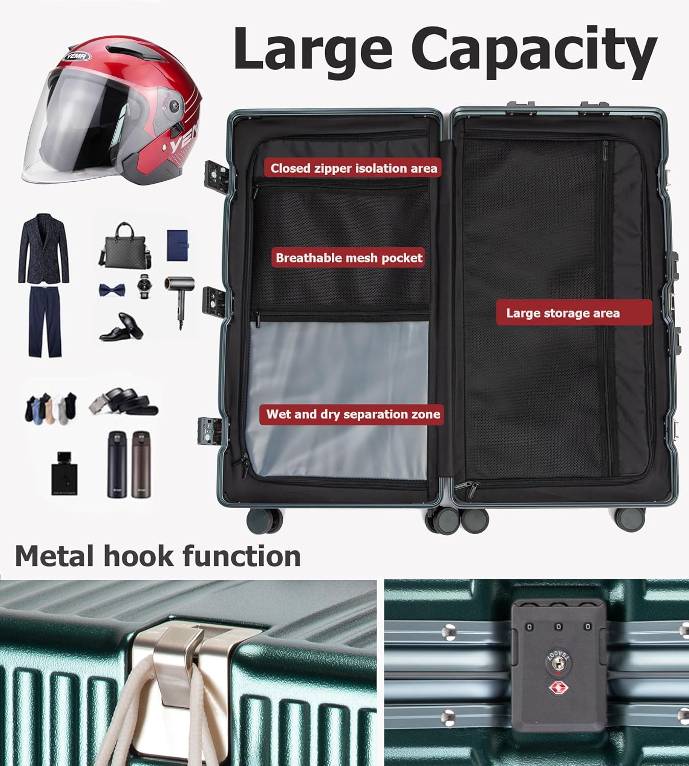 feilario 30in Super Large Captain Aluminum Frame Hardside Spinner Wheels Luggage, Removable Wheels Zipperless Checked Suitcase with Cup Holder/Phone Holder - Image 3