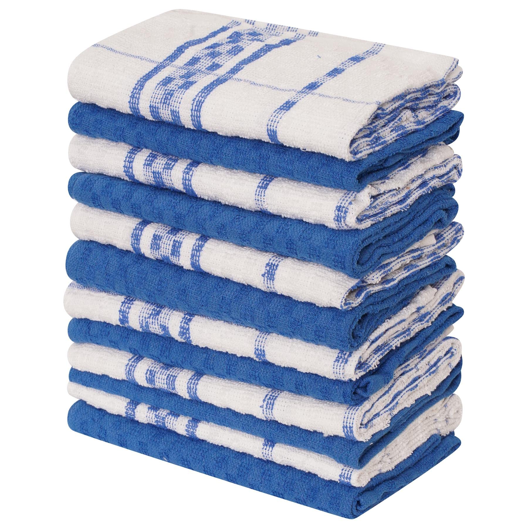 K CollectionK Collection 12 Pack Check Kitchen Towels - 40 x 70 cm, Blue and White - 100% Ring Spun Cotton (285GSM) Super Soft and Absorbent