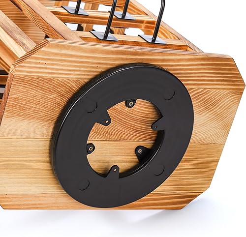 Miniatura 3 de Lawei Estante de exhibición giratorio de madera para joyas con 36 ganchos, 360 soportes giratorios para almacenamiento de tarjetas de pendientes,