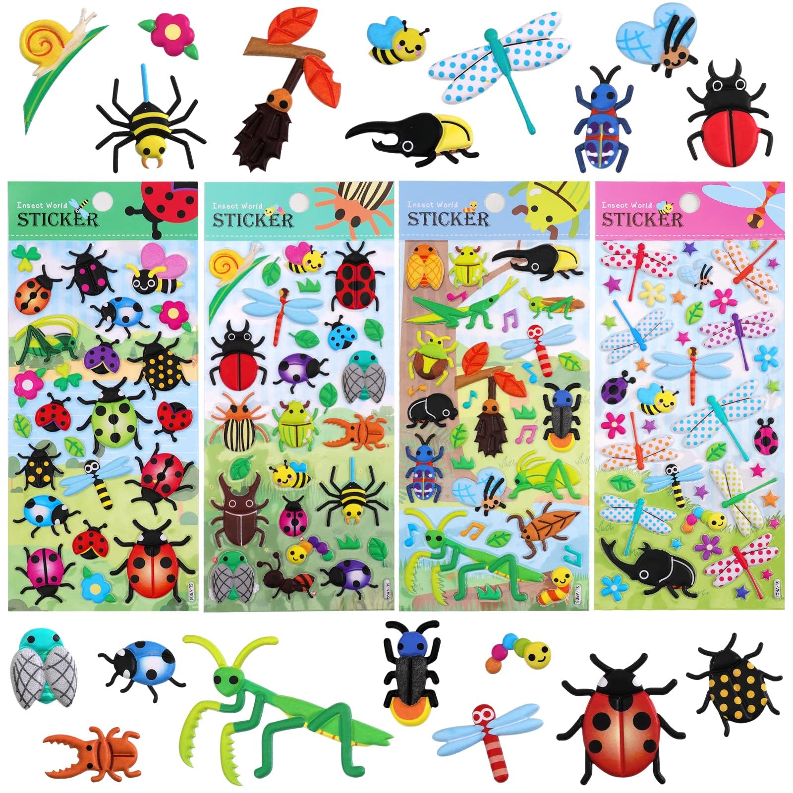 Pegatinas 3D Niños, 4 PCS Insecto Pegatinas Infantiles Animales, 3D Puffy Stickers, Pegatinas Niños, Stickers, 3D Puffy Pegatinas, Pegatinas de Animales, Adecuado para Niños y Niñas (B)