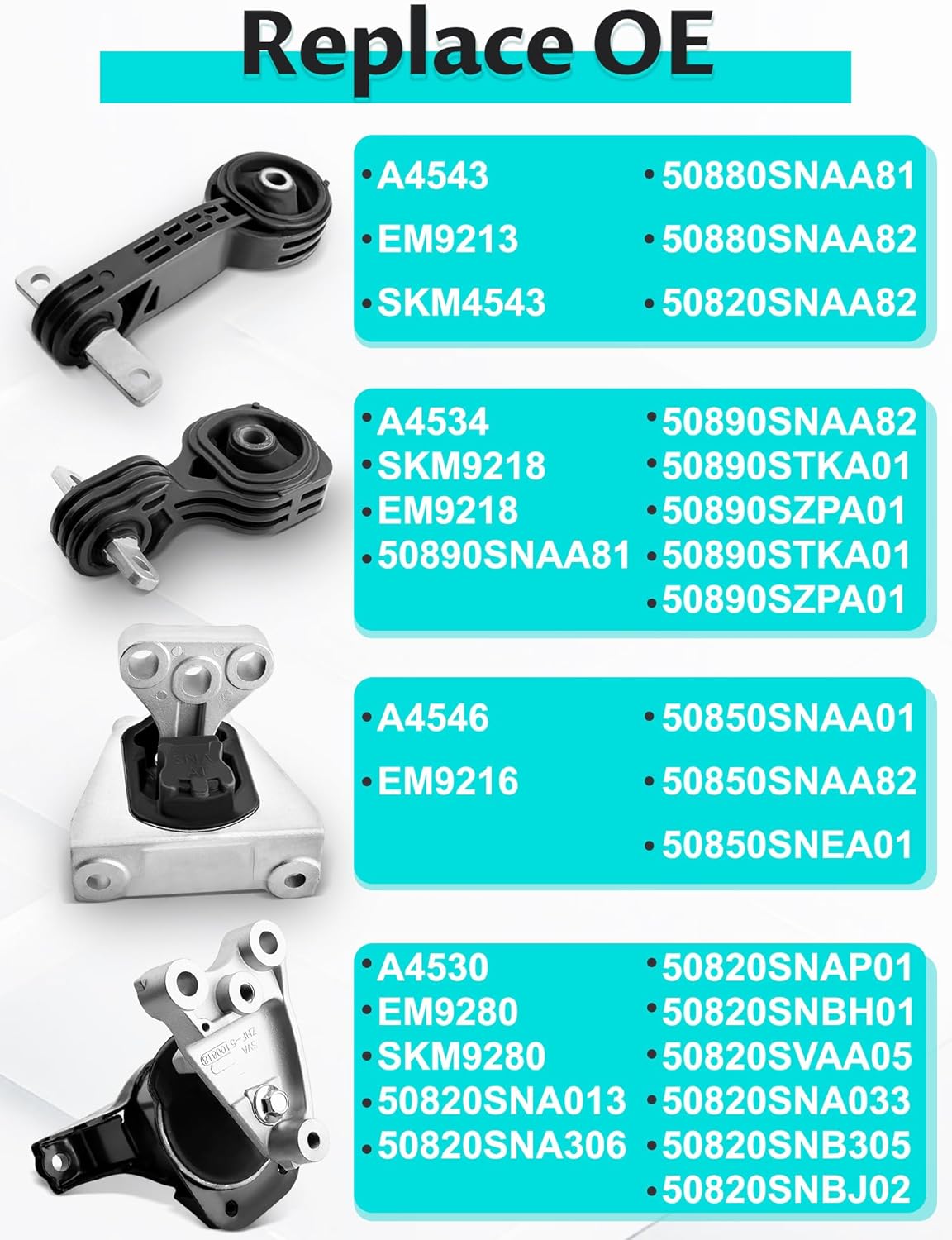 4PCS Engine Motor and Transmission Mount Kit Compatible with 2006-2010 Civic 1.8L Automatic Trans, OE: A4530 A4534 A4543 A4546