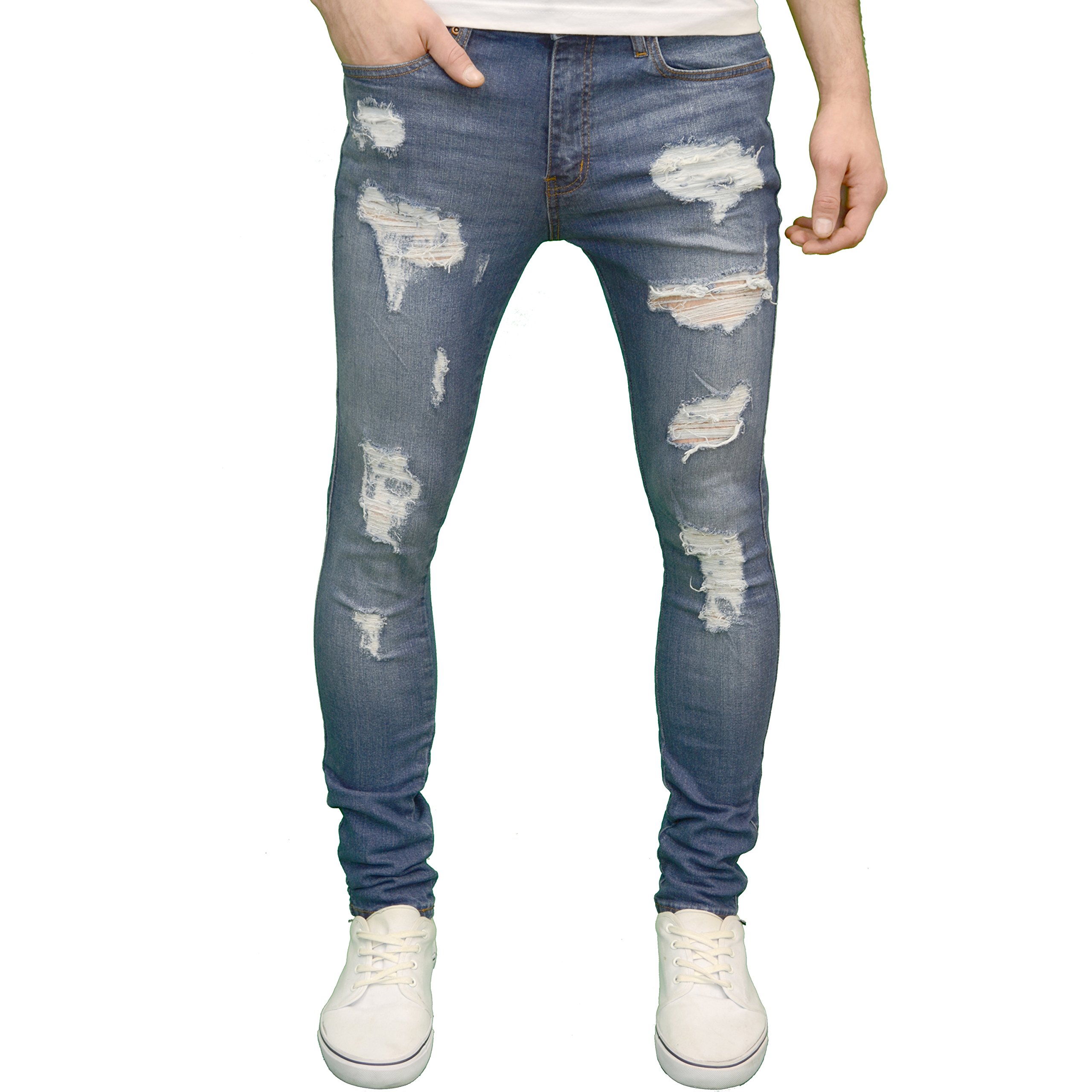 526 Mens Designer Stretch Super Skinny Ripped Distressed Jeans