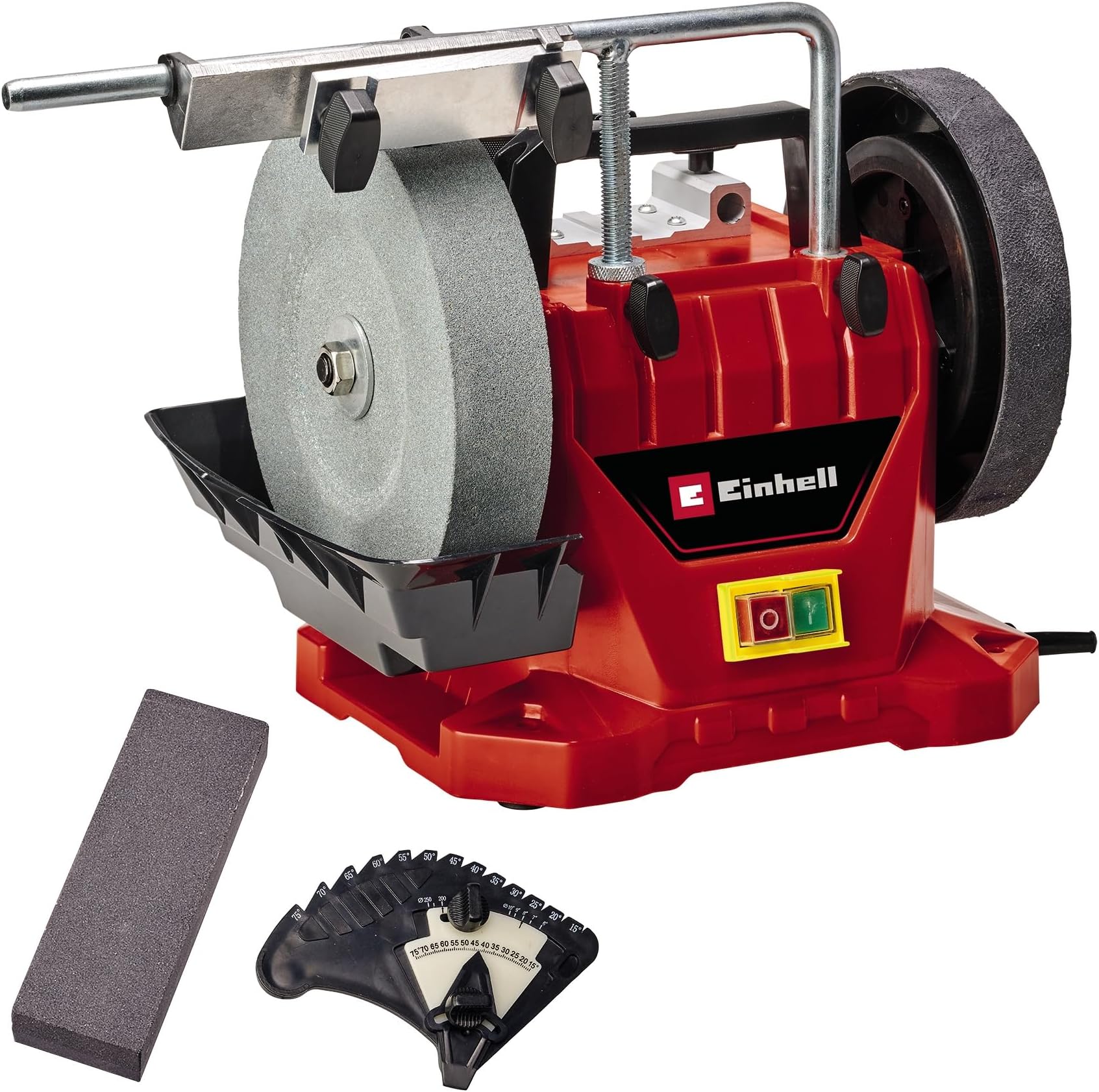 Einhell Wet Bench Grinder, 200 x 40mm High Speed Wet-Stone Grinding Wheel and 180 x 30mm Leather Honing Wheel, Electric Wet Grinder for Grinding, Polishing and Sharpening TC-WG 200